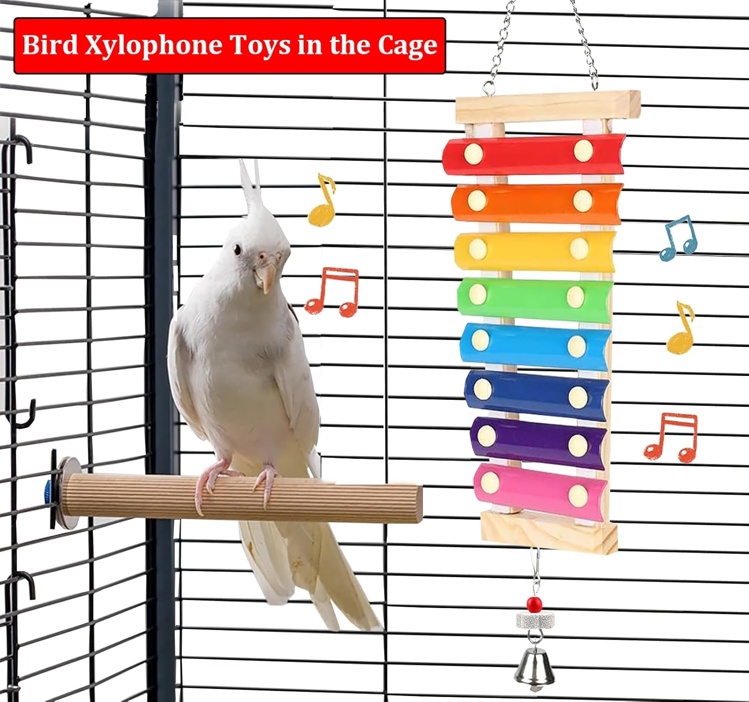 Large Parrot Suspensible Xylophone Toy, Multicolored Natural Wooden Bird Chewing Toys with Grinding Stone for Large, Medium Birds, Macaws, African Grey, Cockatoos, Amazon - Happypetzone.online - Image 2