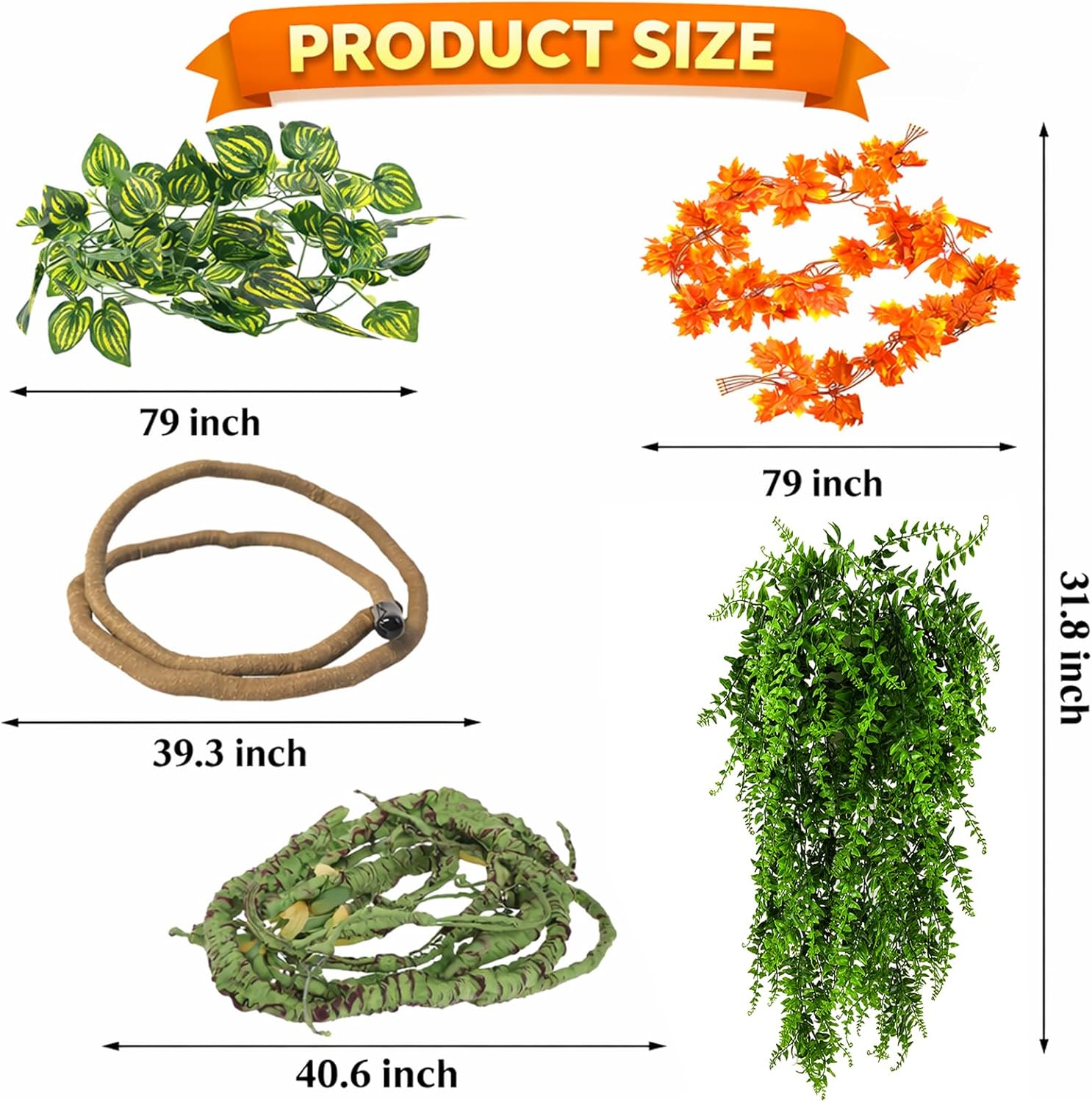 Grddaef Reptile Vines Plants for Terrarium, Flexible Vines Jungle Climbing Branch with Leaves Tank Decor for Snakes Bearded Dragons Geckos Hermit Crabs Lizards Chameleons - Happypetzone.online - Image 7