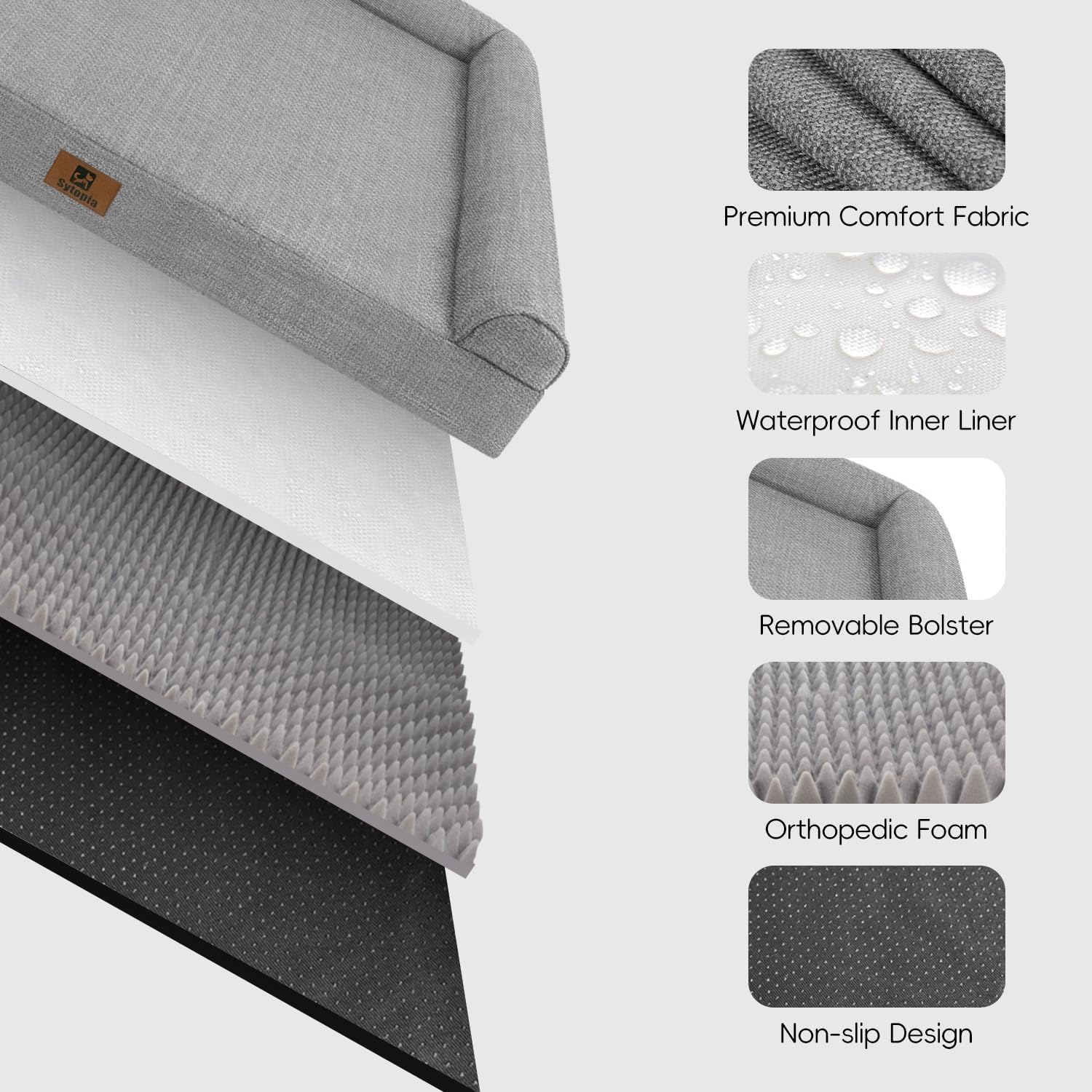 Sytopia 42 Inch Indestructible Dog Beds for Large Dogs, Big Chew Proof Orthopedic Egg Crate Foam Pet Bed with Washable Removable Cover and Anti-Slip Bottom, Grey - Happypetzone.online - Image 5