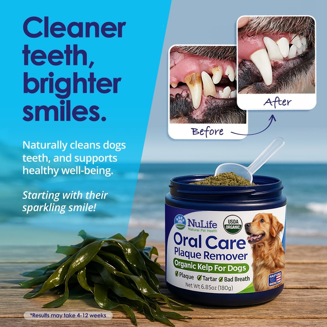 Dog Teeth Cleaning Powder, Dog Plaque and Tartar Remover, Bad Breath Treatment for Dogs with USDA Organic Sea Kelp Powder, Dog Dental Care Made Easy, for All Ages, 6oz - Happypetzone.online - Image 6