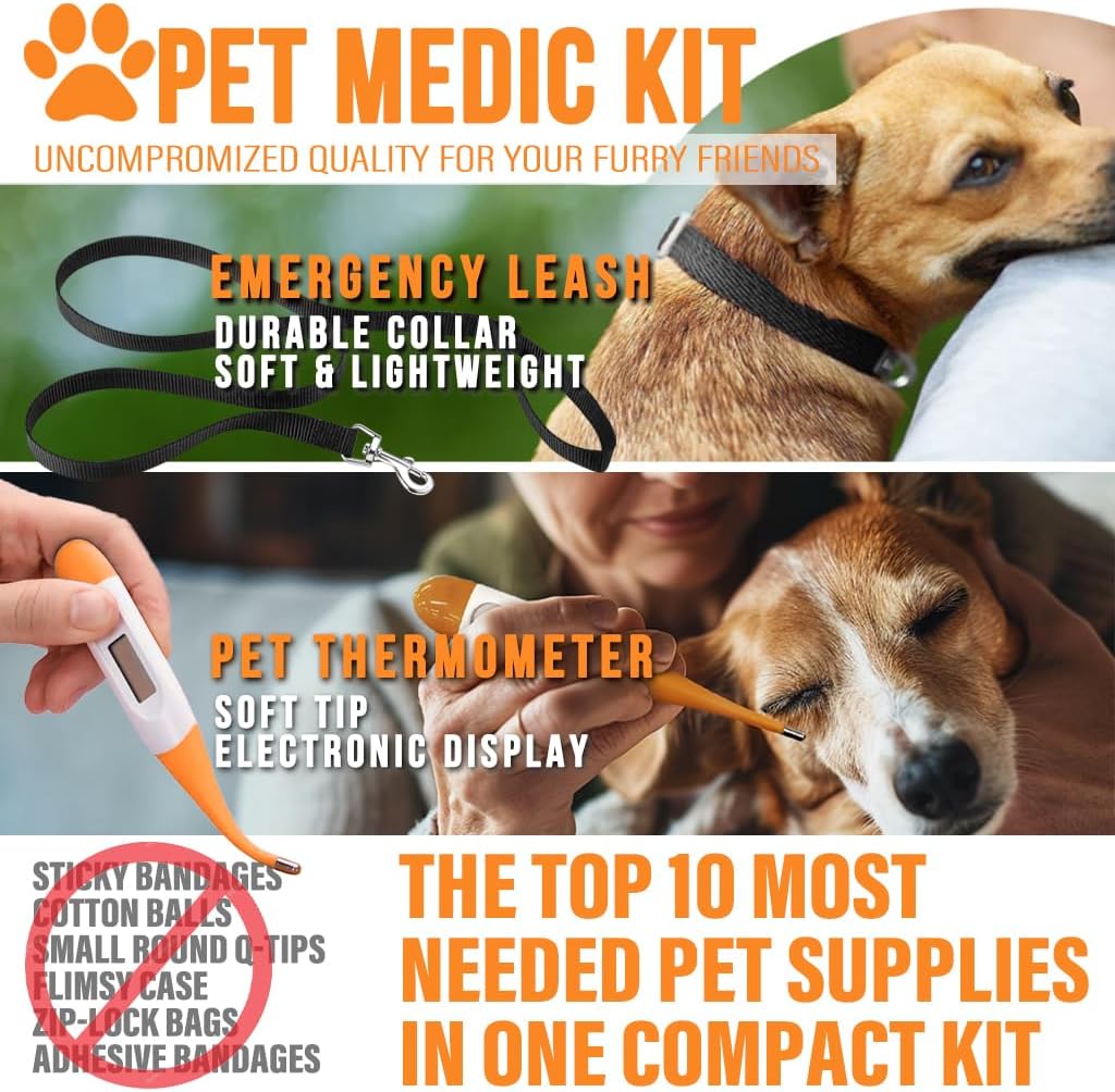 EVERLIT Pet Medic First Aid Kit | 95 Pcs Vet-Approved Medical, Outdoor & Emergency Supplies for Dogs, Cats, Animal Care | Travel-Friendly Compact Bag for Home, Car and Travel (Guardian Orange) - Happypetzone.online - Image 4