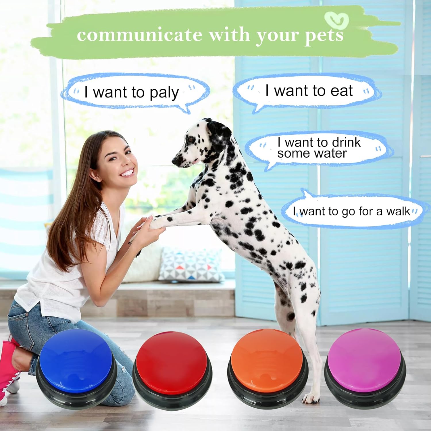 Gelabur Set of 4 Dog Buttons for Communication, Voice Recordable Buttons for Classroom, Dog Training Talking Buttons Starter Set, Pet Easy Speaking Buttons Tools - Happypetzone.online - Image 2