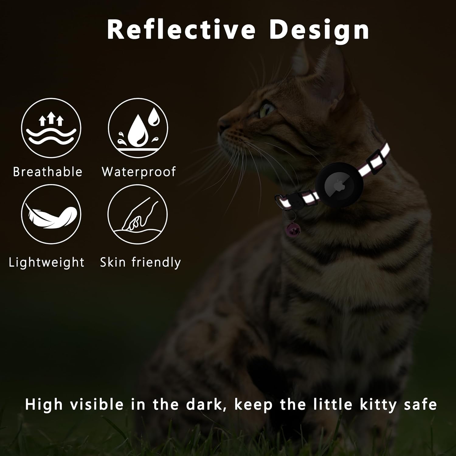 Seyezo Airtag Cat Collar Breakaway, Reflective Kitten Collar with Air Tag Holder, Lightweight Airtag Cat Collar with Bell for Boys Girls, GPS Tracker 0.4’’ Width Adjustable with Safety Buckle, Pink - Happypetzone.online - Image 6