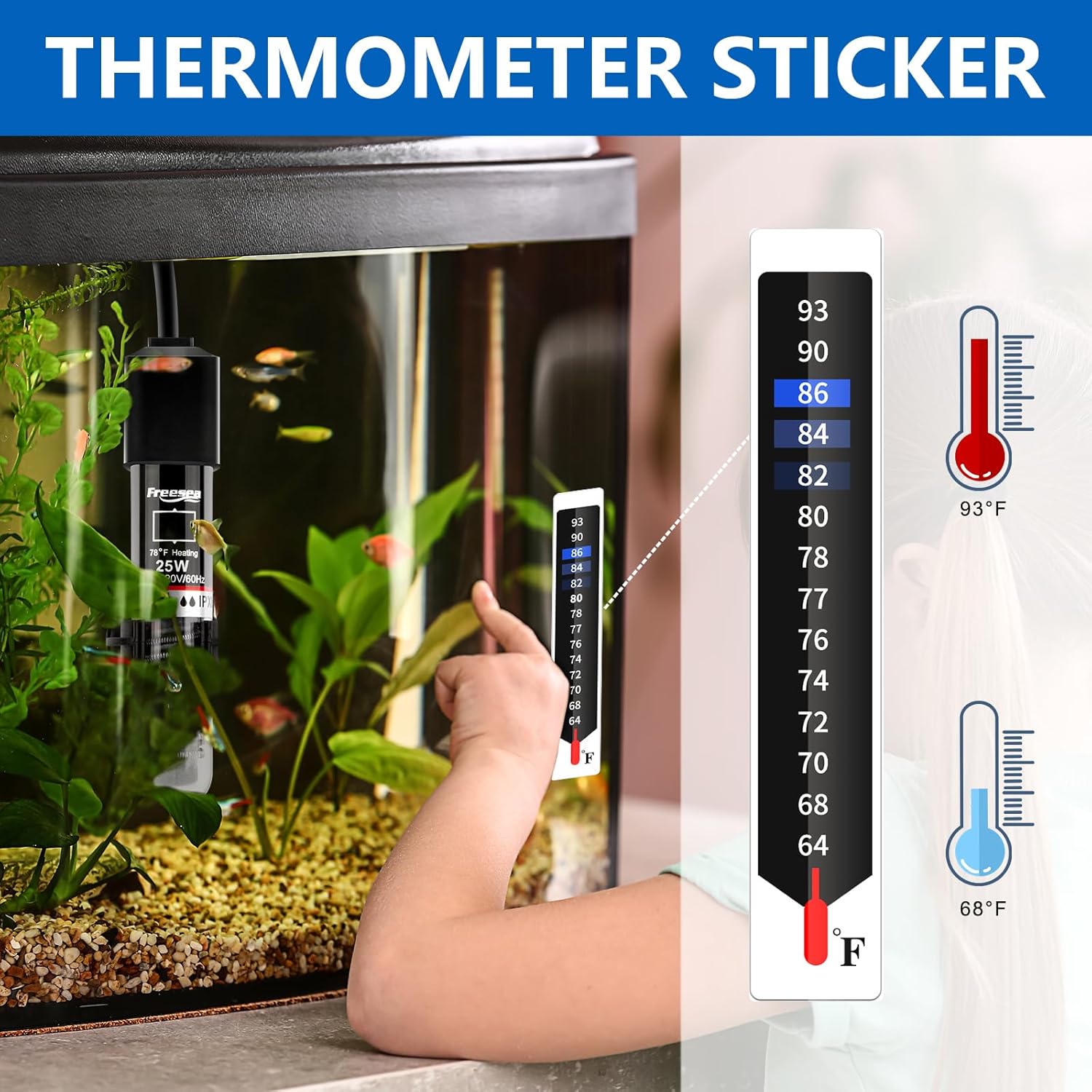 FREESEA Aquarium Fish Tank Heater: 25W/50W/100W/300W Small Submersible Aquarium Heater with Preset Temperature for 1-5 Gallon Betta Turtle Freshwater Saltwater Tank - Happypetzone.online - Image 6