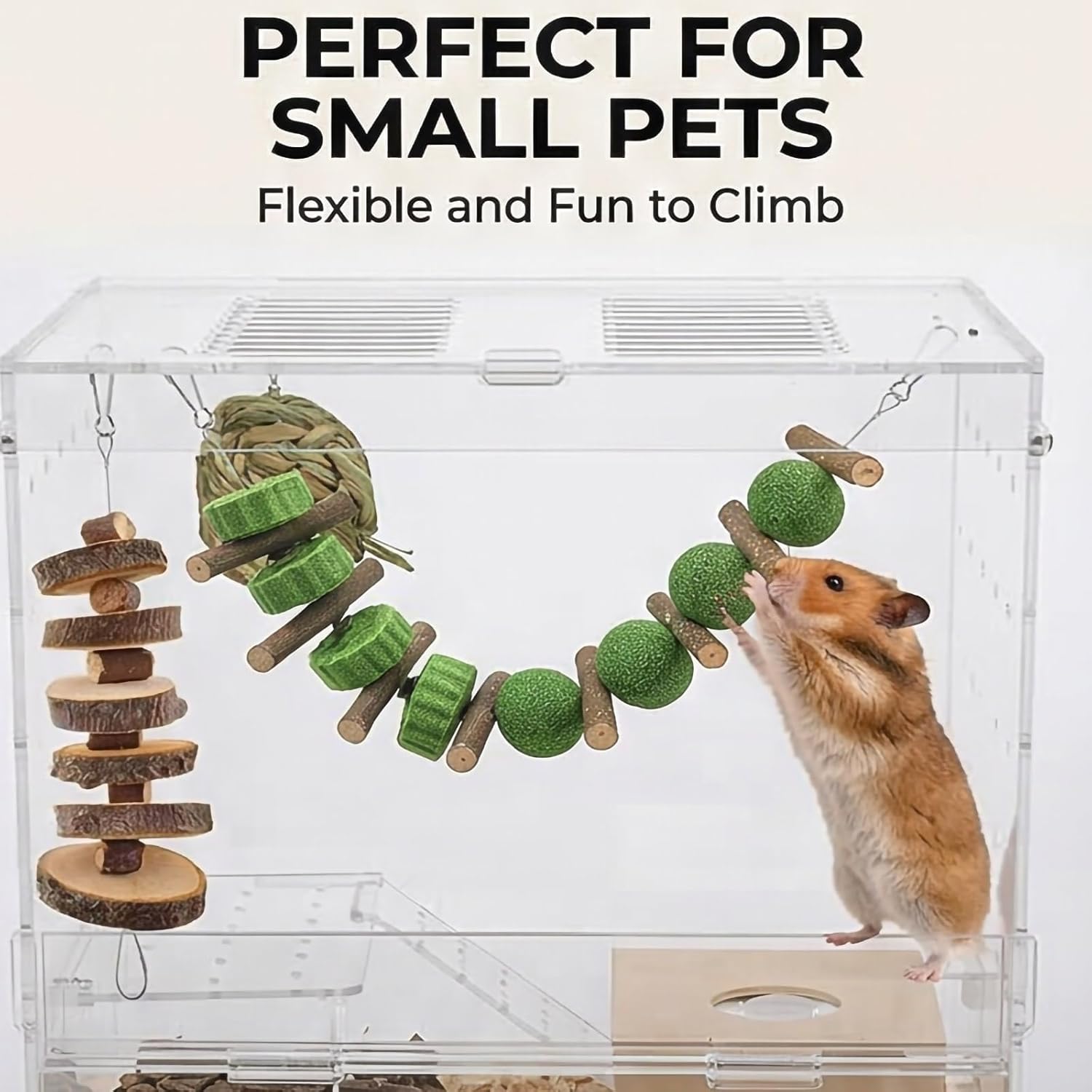 5pcs Rabbit Toys,Bunny Chew Treat for Teeth Grinding,Hanging Timothy Hay Ball +Apple Stick Wood +Alfalfa Grass Cake Food Snack for Cage Guinea Pig Chinchilla Hamster Squirrel Gerbil Rat Parrot - Happypetzone.online - Image 2