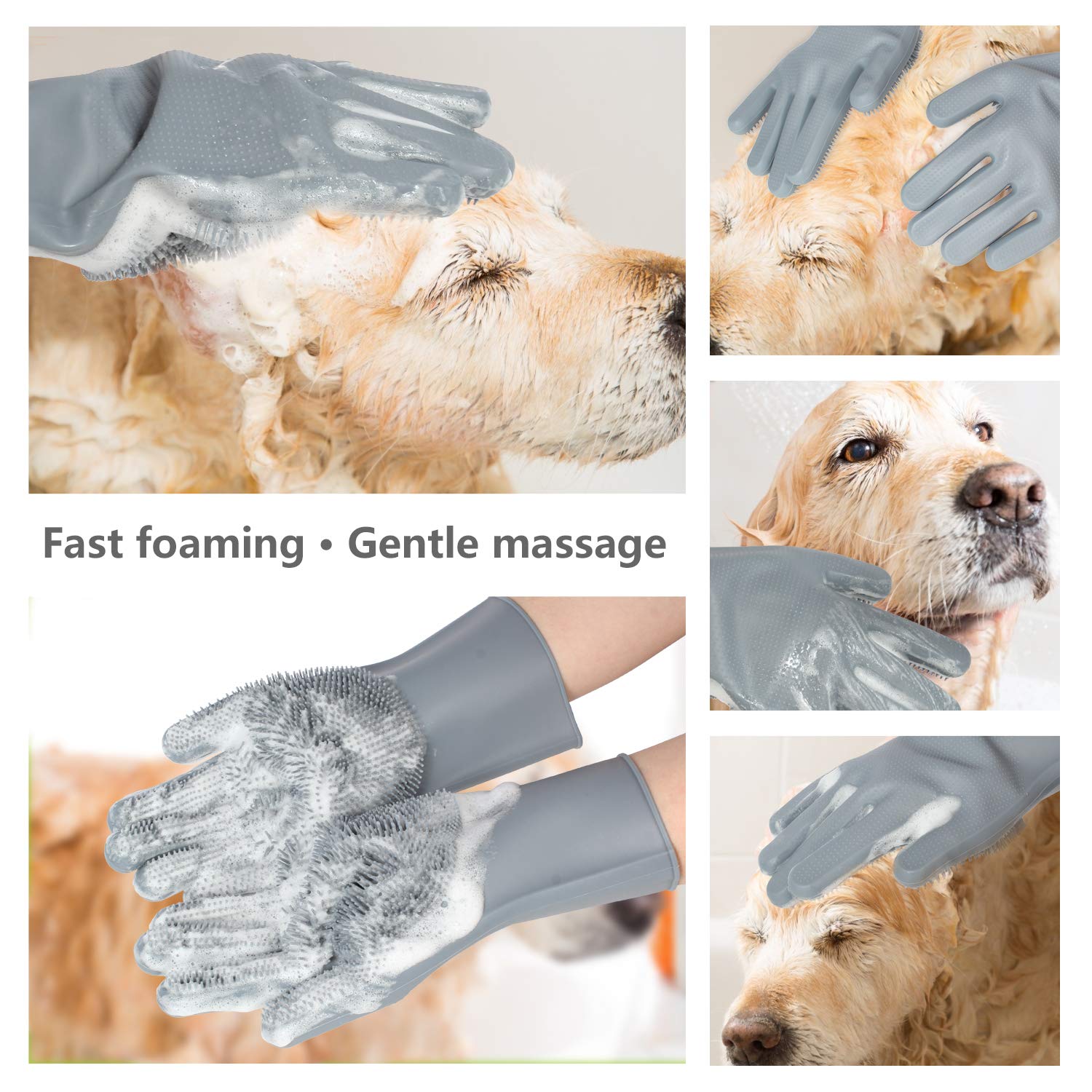 Pet Grooming Gloves - Gentle Dog Bathing Shampoo Brush - Massage Mitt with Enhanced Five Finger Design - Efficient Deshedding Glove for Dogs, Cats, Rabbits and Horses - 1 Pack - Happypetzone.online - Image 3
