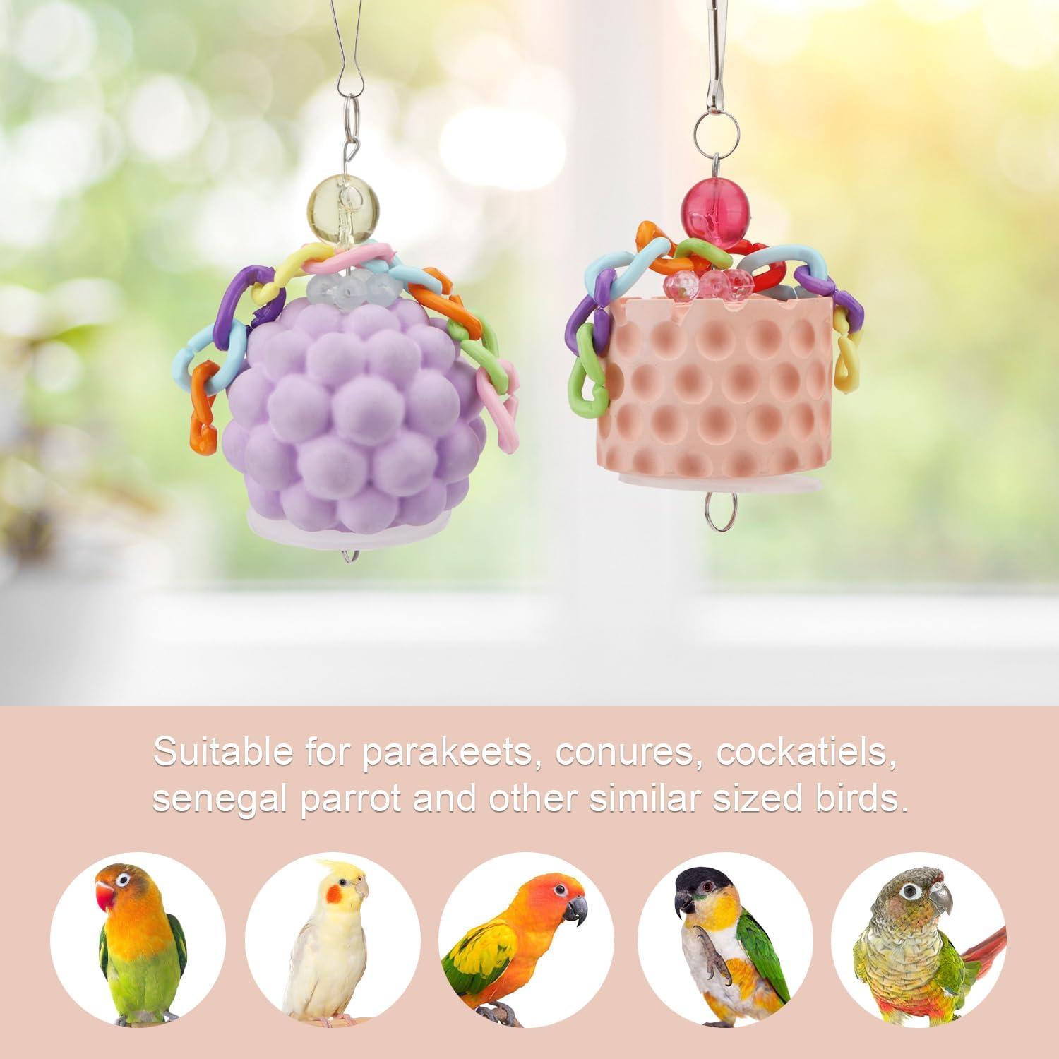Wontee Bird Beak Grinding Stone Bird Calcium Block Chewing Treats Toy for Budgies Cockatiels Conures Quaker Senegal Parrot, 2PCS (Orange+Purple) - Happypetzone.online - Image 7