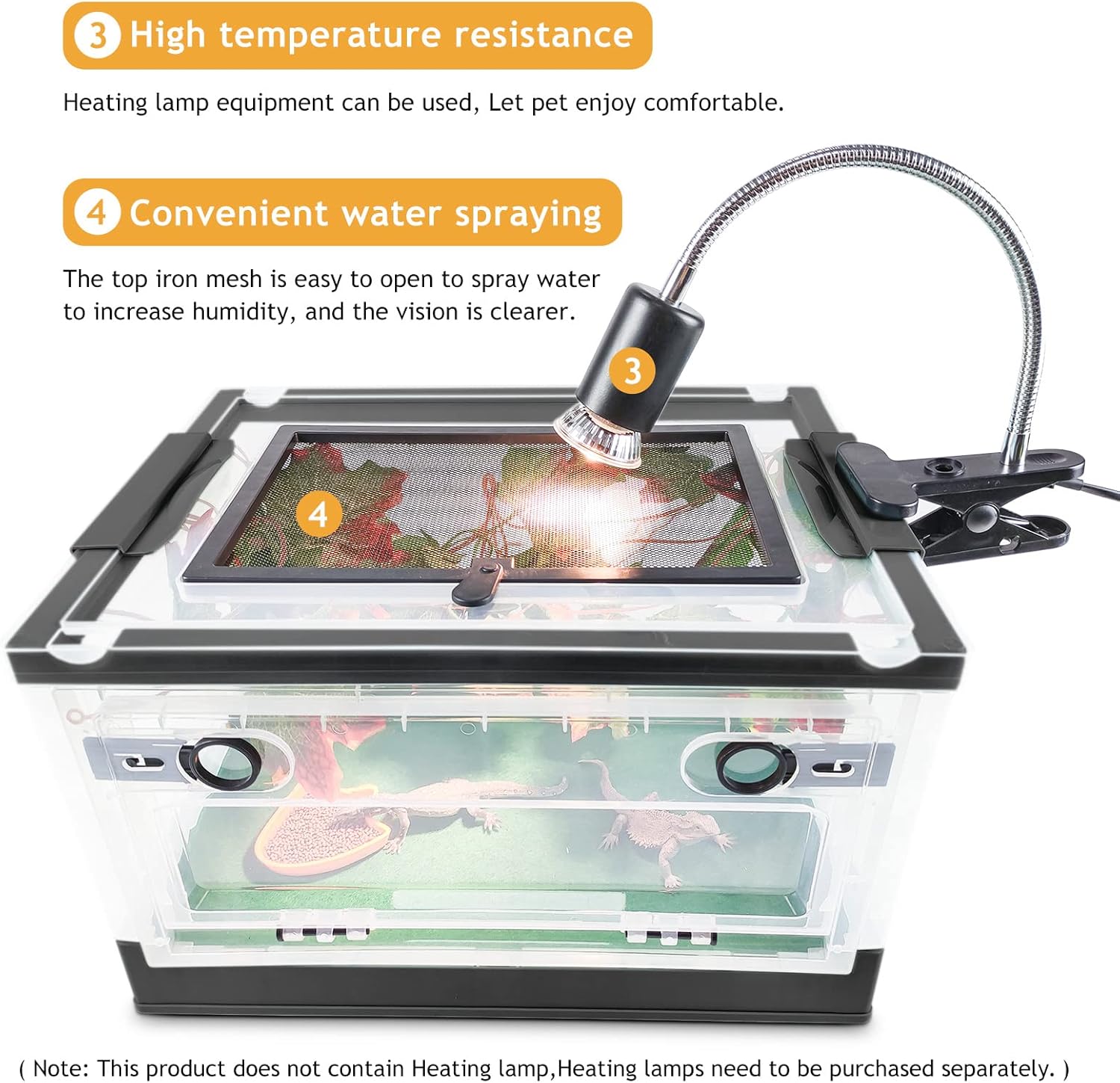 RunDuck Foldable Reptile Terrariums Kits with Plant, Feeding Bowl, Carpet, Easy to Carry, Easy to Move with Wheels, Heat-Resistant Material, Suitable for Lizard Tortoise Leopard Gecko (Black) - Happypetzone.online - Image 5