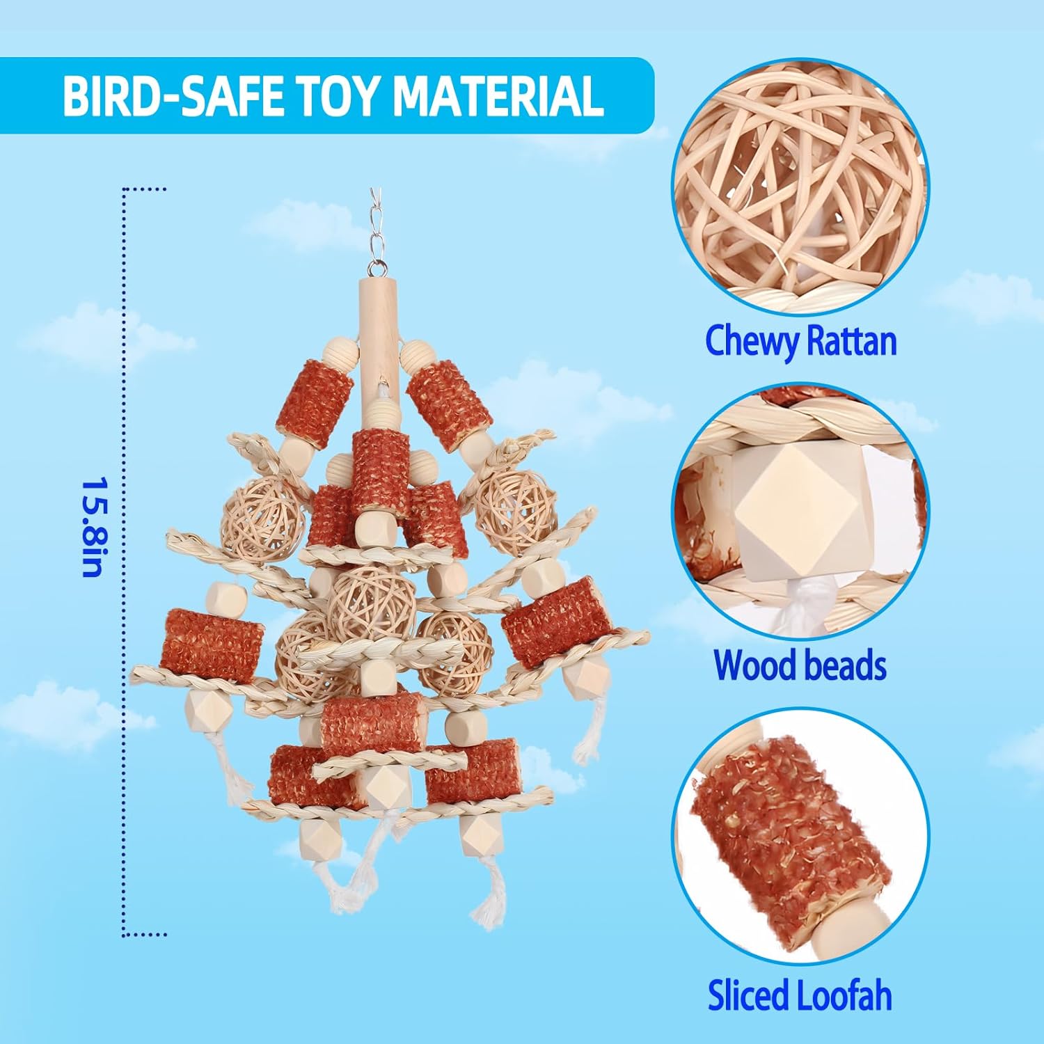 Bird Toys, Natural Corn Stick Parrot Toys Hanging in Bird Cages,for Small and Medium-Sized Macaws,African Grey,Cockatoos,Cockatiel,Sun Conure,Amazon Parrots - Happypetzone.online - Image 7