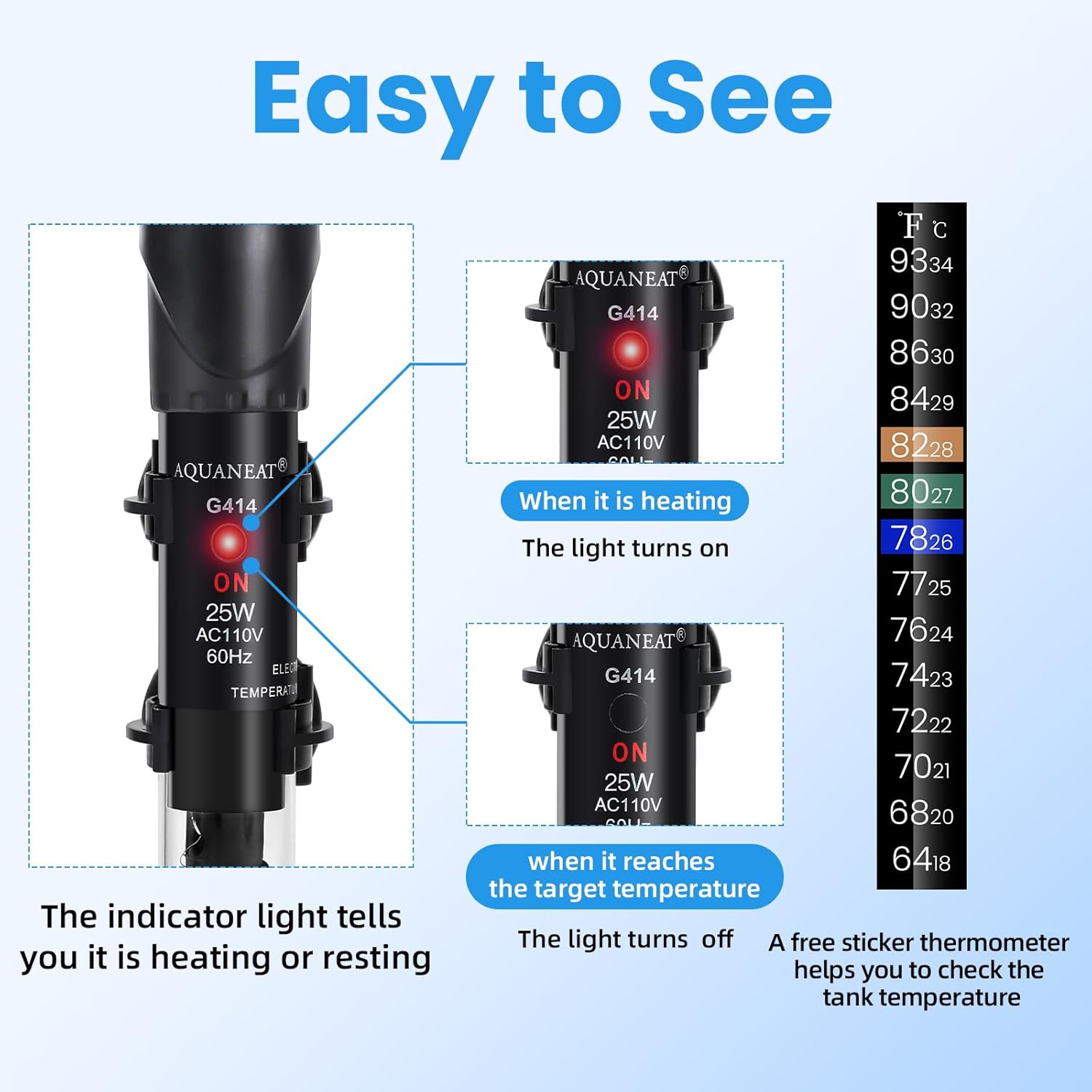AQUANEAT Aquarium Heater, 25W Fish Tank Heater, Adjustable Submersible Water Thermostat with Thermometer - Happypetzone.online - Image 7