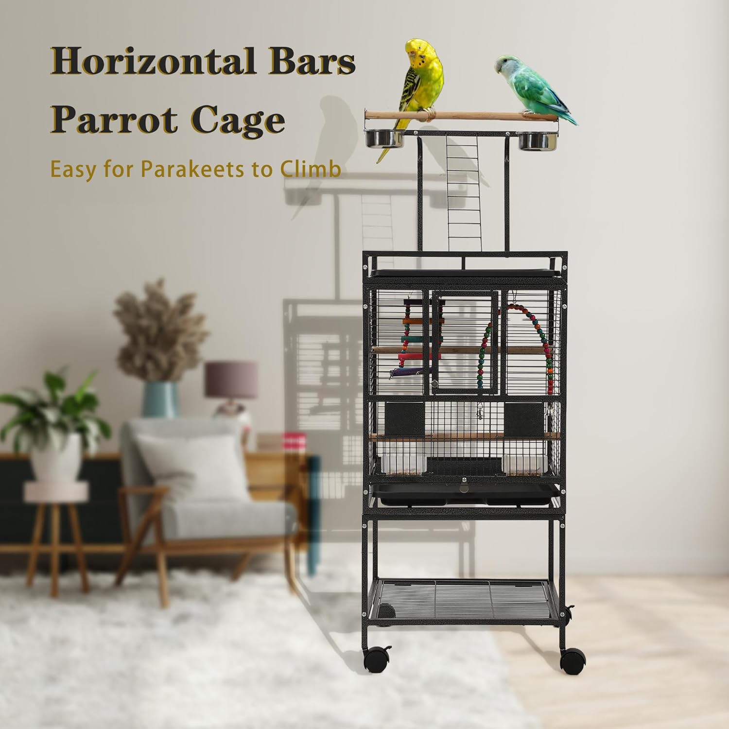 51" Small Bird Cage with Stand,Parakeet Cage, Parrot cage with Parakeet Toys, Bird Cage Accessories for Lovebirds Cockatiel Conure Finch Canary Budgie - Happypetzone.online - Image 3