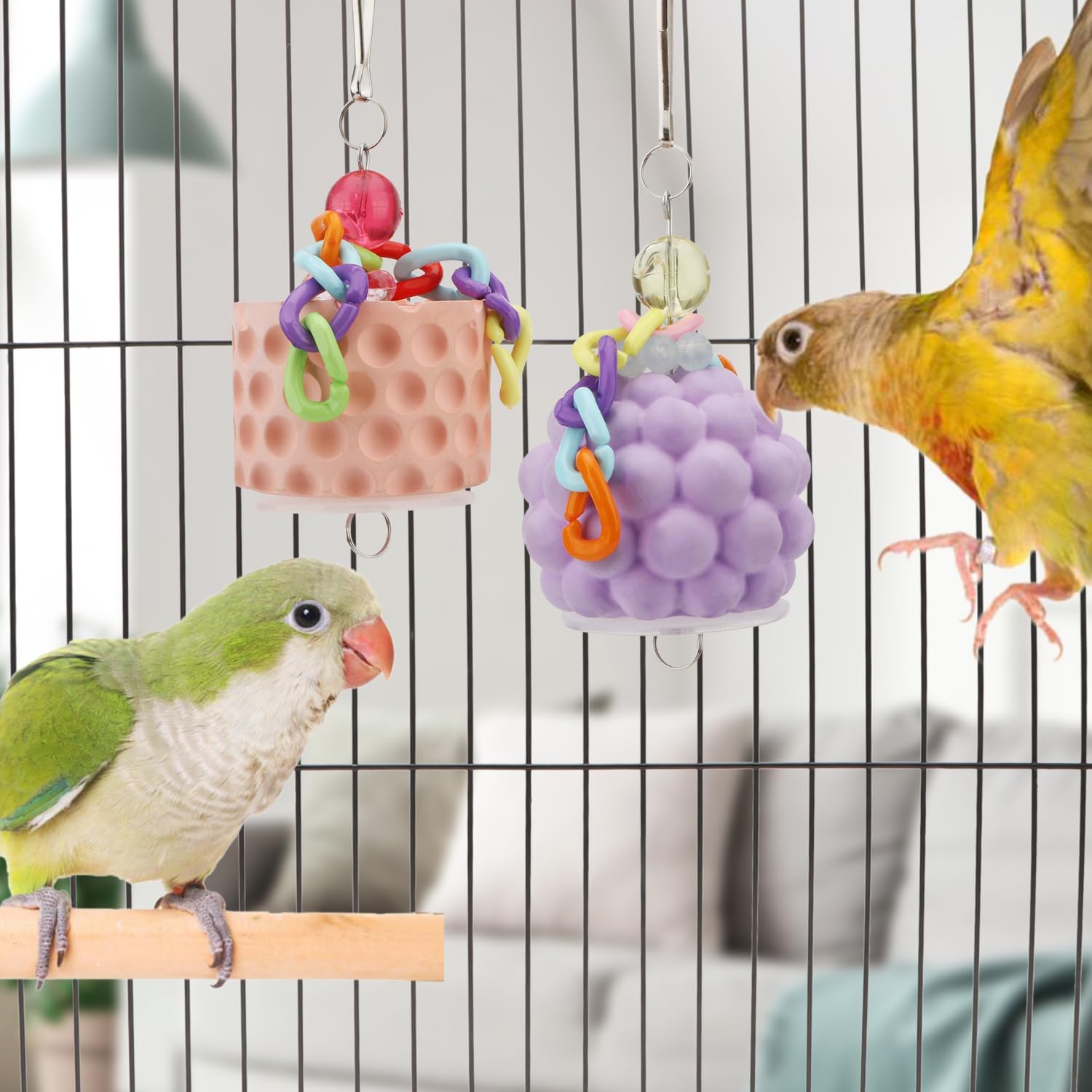 Wontee Bird Beak Grinding Stone Bird Calcium Block Chewing Treats Toy for Budgies Cockatiels Conures Quaker Senegal Parrot, 2PCS (Orange+Purple) - Happypetzone.online - Image 3