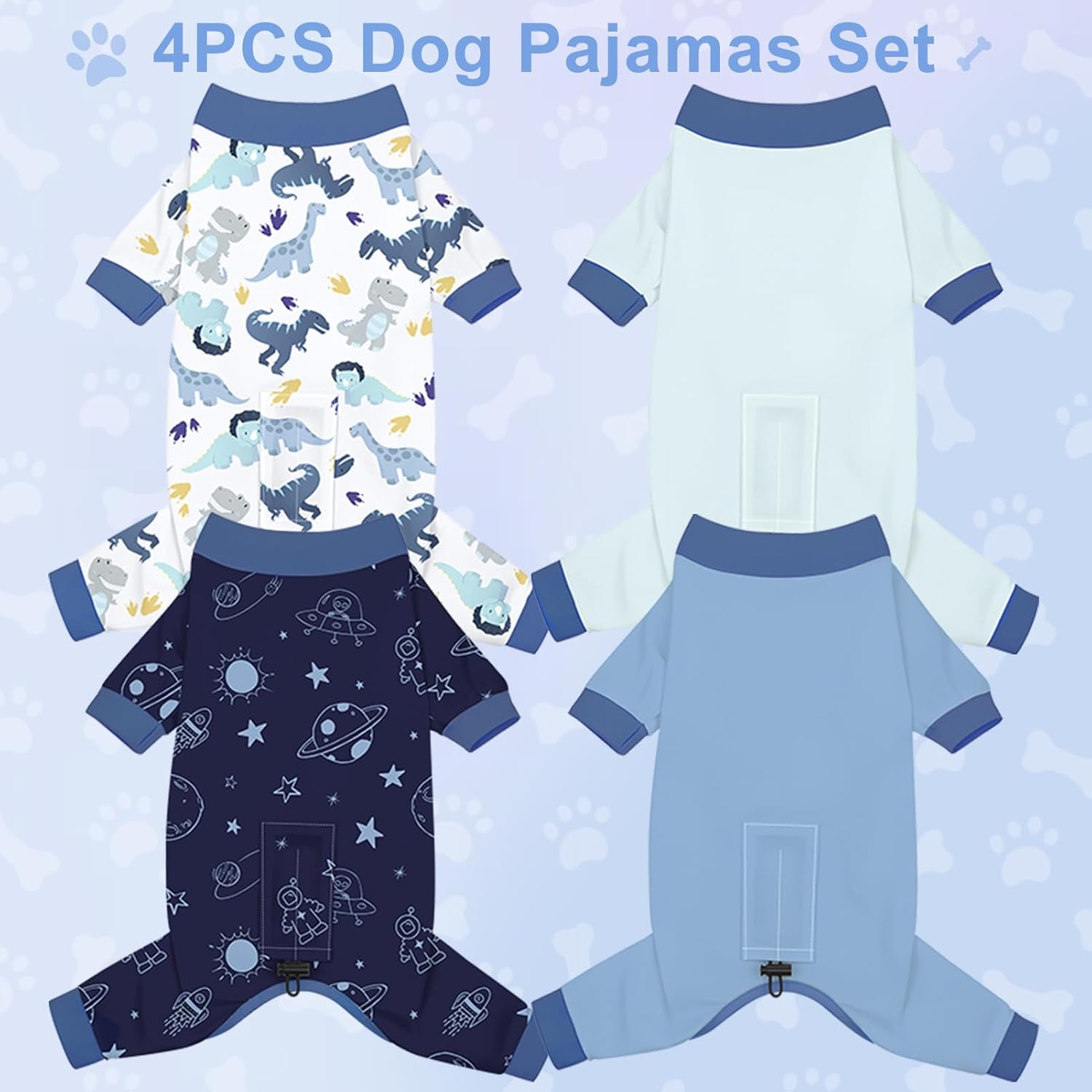 Bienbee Dog Pajamas, 4 Pack Dog Recovery Suit Shedding Suit Cute Soft Puppy Clothes Dogs Pjs Onesies Jammies Adjustable Breathable & Stretchy Clothes for Small Medium Large Dogs Girl Boy Puppy-M - Happypetzone.online - Image 2