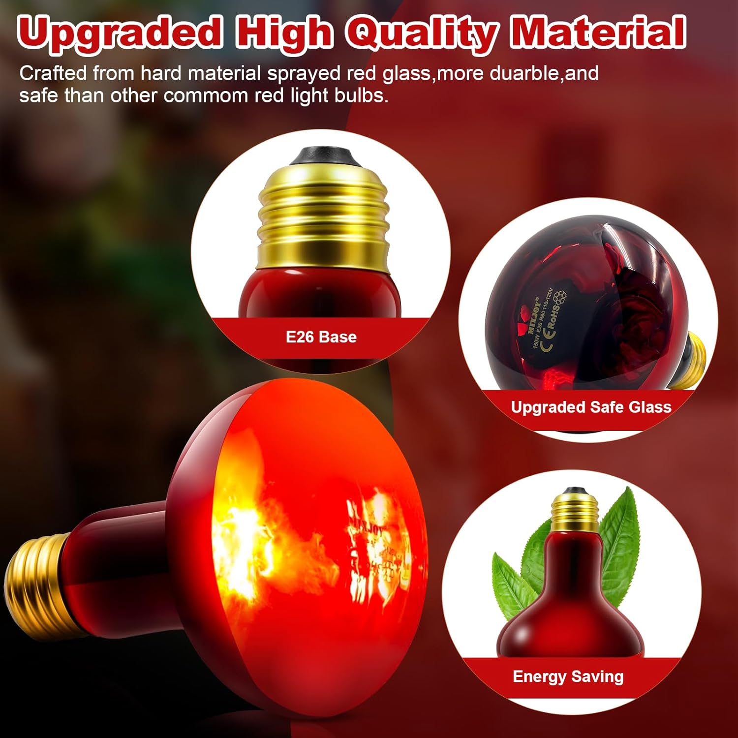 MIXJOY 150W Infrared Heat Lamp Bulbs, 2 Pack Reptile Infrared Heat Emitter Red Heat Lamp Bulbs Basking Light Bulbs for Reptiles, Bearded Dragon, Lizard, Tortoise, Chickens, Pets - Happypetzone.online - Image 4
