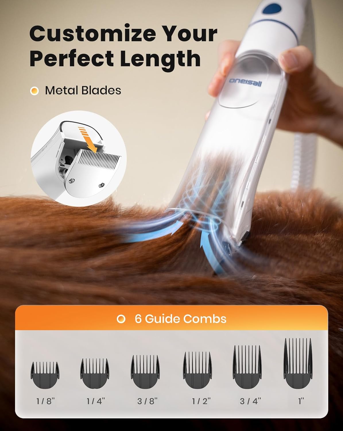 oneisall Dog Vacuum & Dryer for Shedding Grooming, 8 in 1 Dog Grooming Kit with Metal Blade Pet Clippers, Adjustable Speed and Temperature Control Blower - Happypetzone.online - Image 4