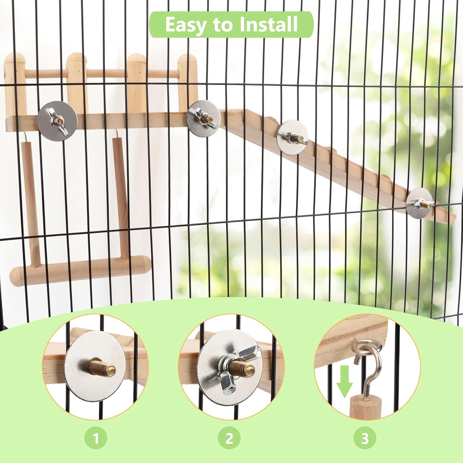 Wontee Bird Perches Platform Swing with Climbing Ladder Bird Cage Accessories Play Gym Exercise Stand for Parrots Budgies Parakeets Caique Senegal Cockatiels Conures - Happypetzone.online - Image 7