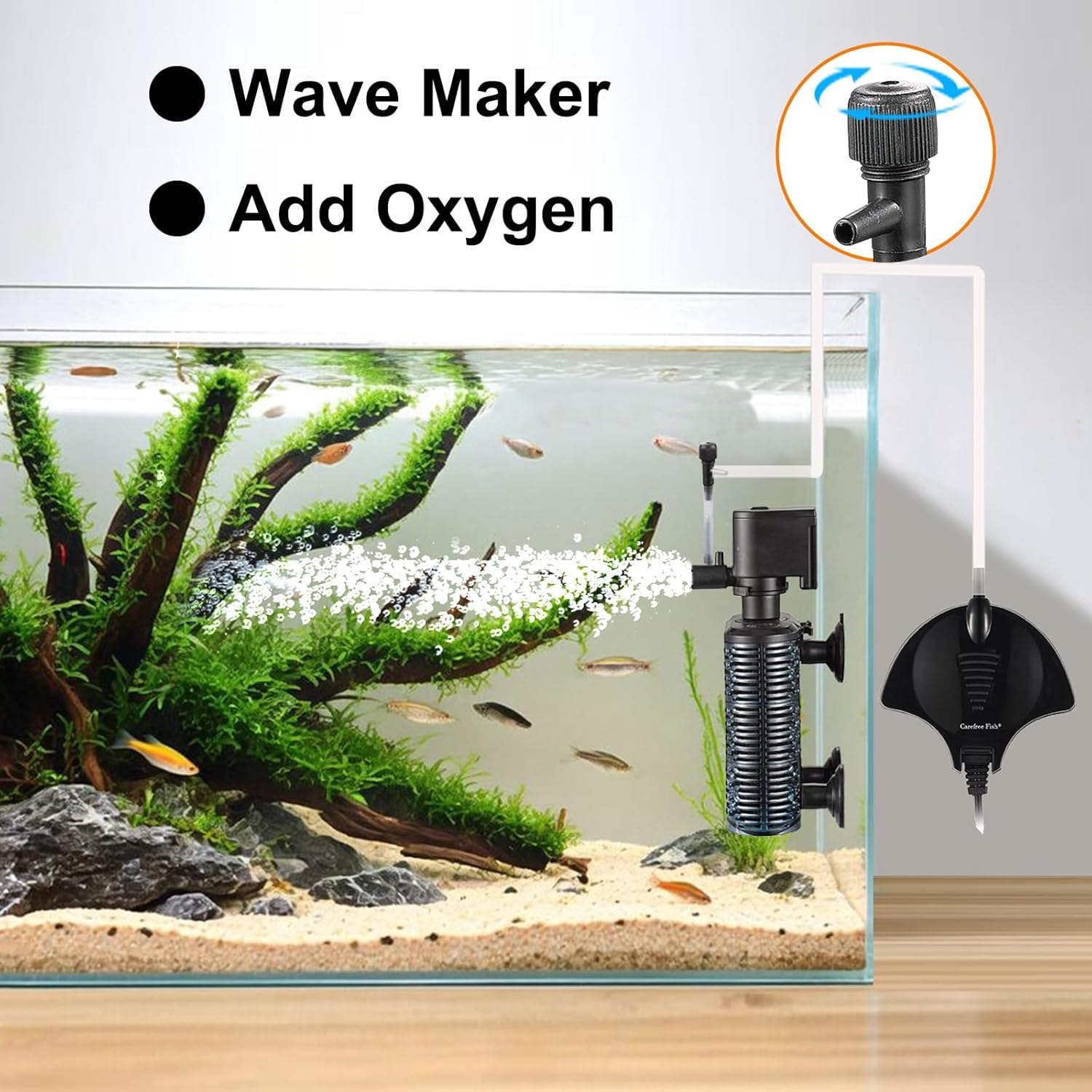 Carefree Fish Aquarium Small Sponge Filter for 3~15Gal Fish Tank Quiet for Saltwater and Freshwater with Biochemical Filtration Balls and Biochemical Filtration Sponge - Happypetzone.online - Image 3