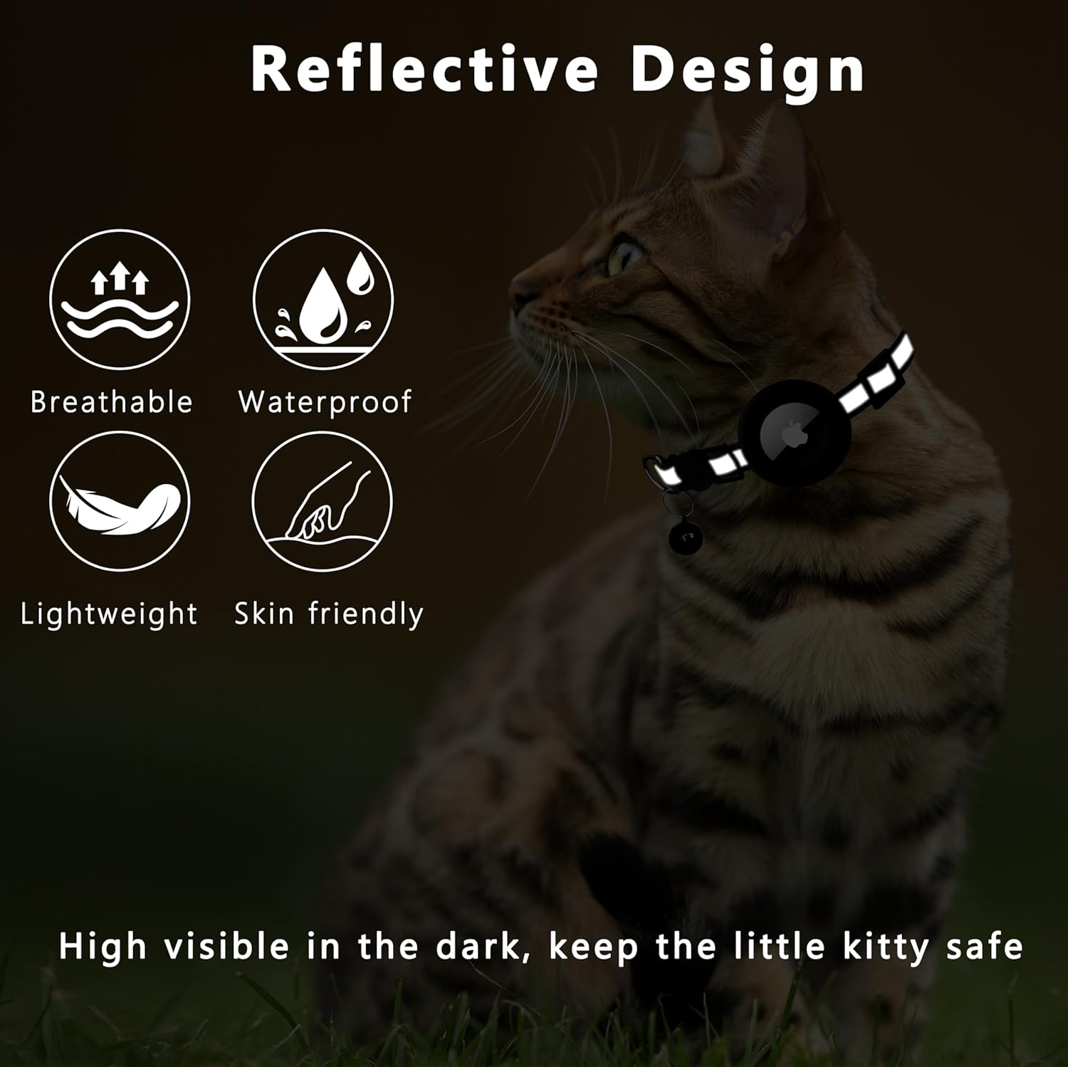 Seyezo Airtag Cat Collar Breakaway, Reflective Kitten Collar with Air Tag Holder, Lightweight Airtag Cat Collar with Bell for Boys Girls, GPS Tracker 0.4’’ Width Adjustable with Safety Buckle, Black - Happypetzone.online - Image 6