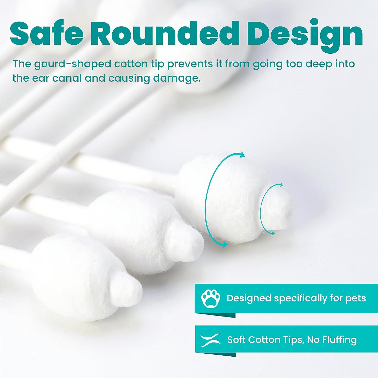 MEDUWEDU Pet Cotton Swabs, 55 Count|Gourd-Shaped Tips|Soft Cotton & Paper Stick|Dog & Cat Ear Cleaner Swabs|Safe Grooming Tool for Pets - Happypetzone.online - Image 4