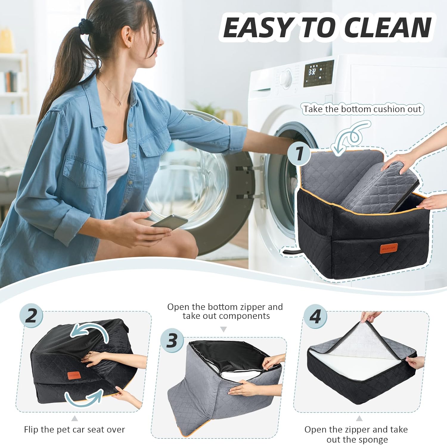 HEGGCOOE Small Dog Car Seat, Memory Foam Dog Booster Seats with Thick Cushion for Medium Dogs Under 35lbs, Detachable Washable Pet Car Seat Bed with Storage Pockets,2 Safety Belts - Happypetzone.online - Image 6
