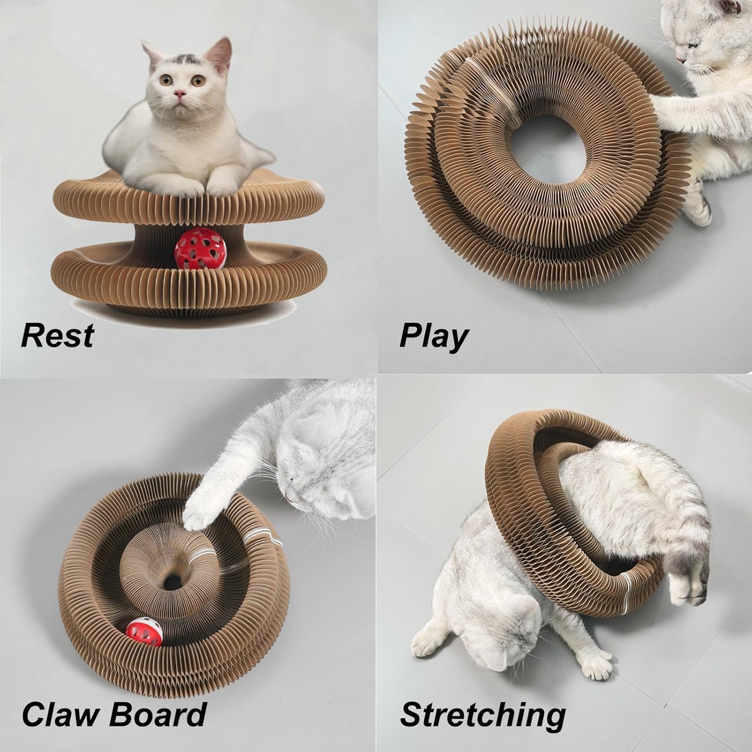 Kitty Curls Cat Toy,Magic Organ Cat Toy,Cardboard Cat Scratcher,Foldable Recyclable Cat Accordion Toy for Indoor Cat Playing,Interactive Scratch Pad with Toy Ball(1pc) - Happypetzone.online - Image 6