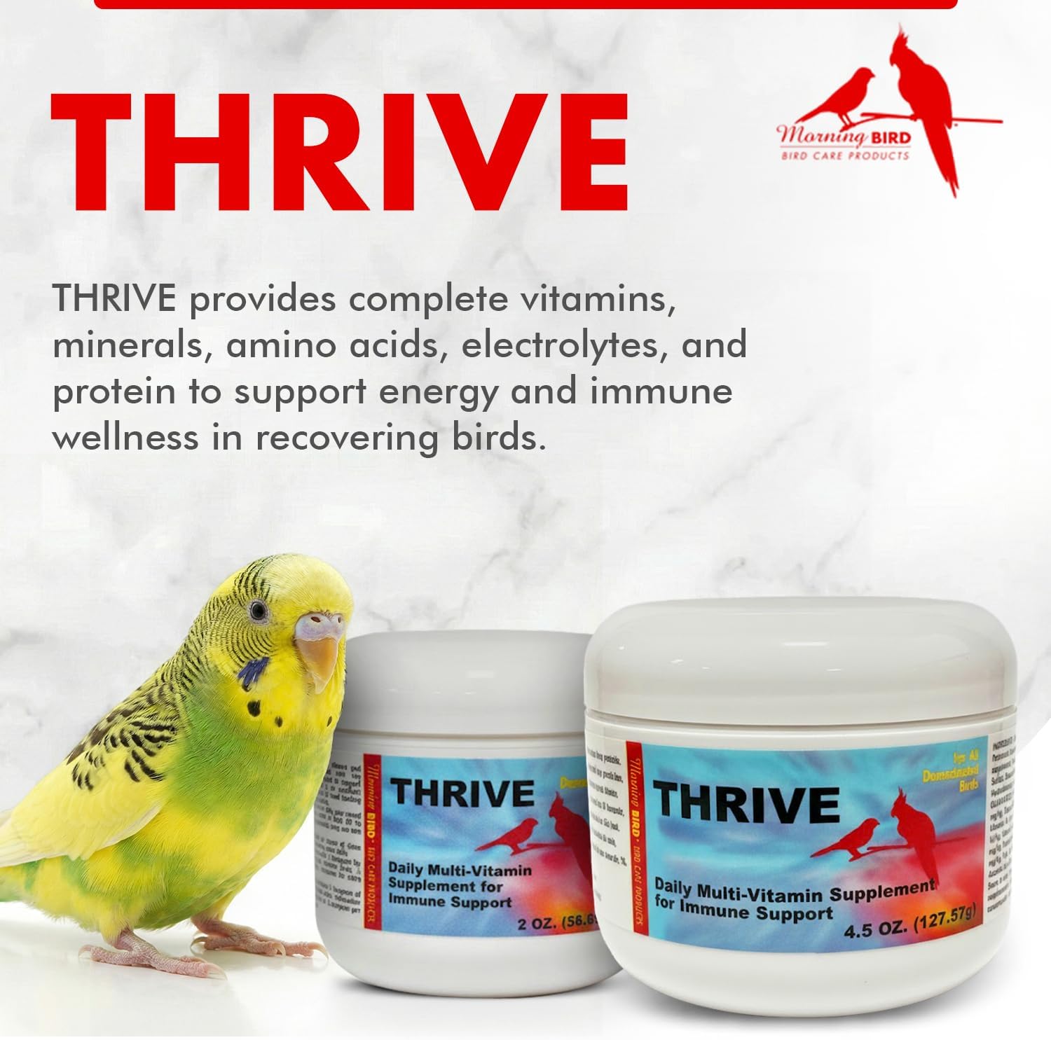 Morning Bird Thrive 2 oz – Daily Multi-Vitamin Bird Supplement for Immune & Recovery Support – Ideal for Sick, Injured, or Recovering Birds – Energy & Wellness Formula for Adult Birds - Happypetzone.online - Image 2
