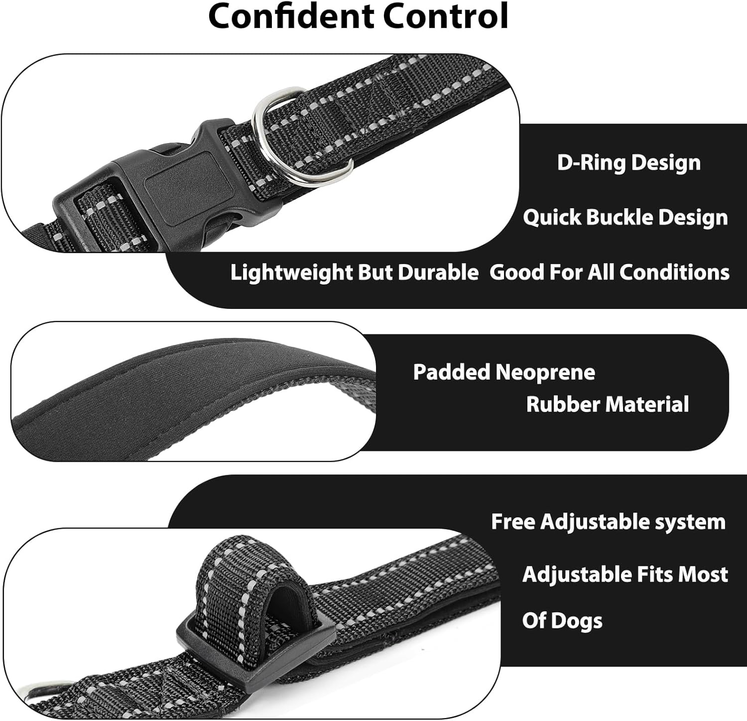 Reflective Dog Collar Padded with Soft Neoprene Breathable Quick Release Basic Dog Collars for Medium Large Dogs Black Boy Girl - Happypetzone.online - Image 4