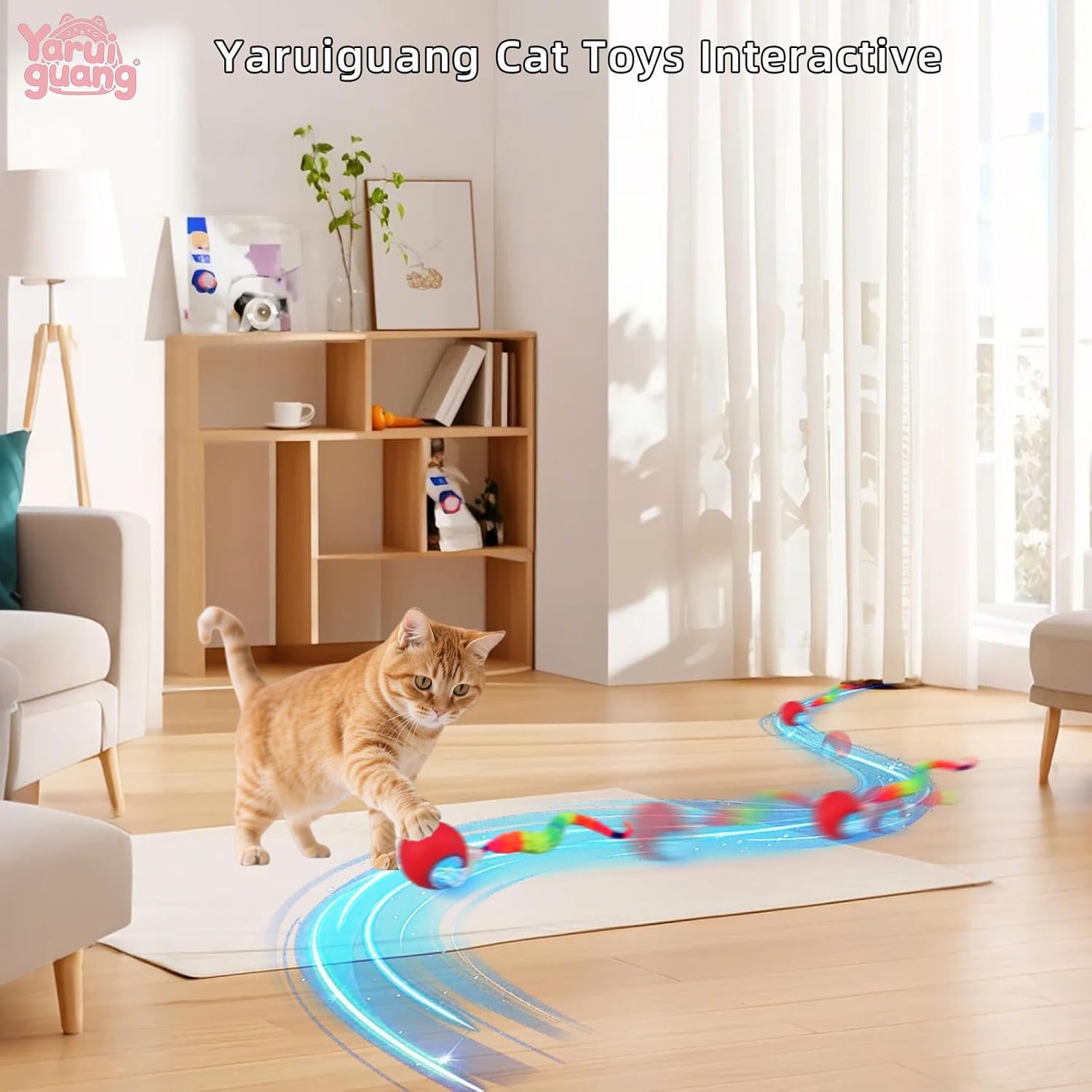 Speedy Tail 2.0 Cat Toy – 2 Replaceable Tails, Controllable Chirping, Motion Activated Rolling Ball, USB Rechargeable – Enrichment & Exercise for Bored Indoor Cats, Kittens (Red) - Happypetzone.online - Image 7
