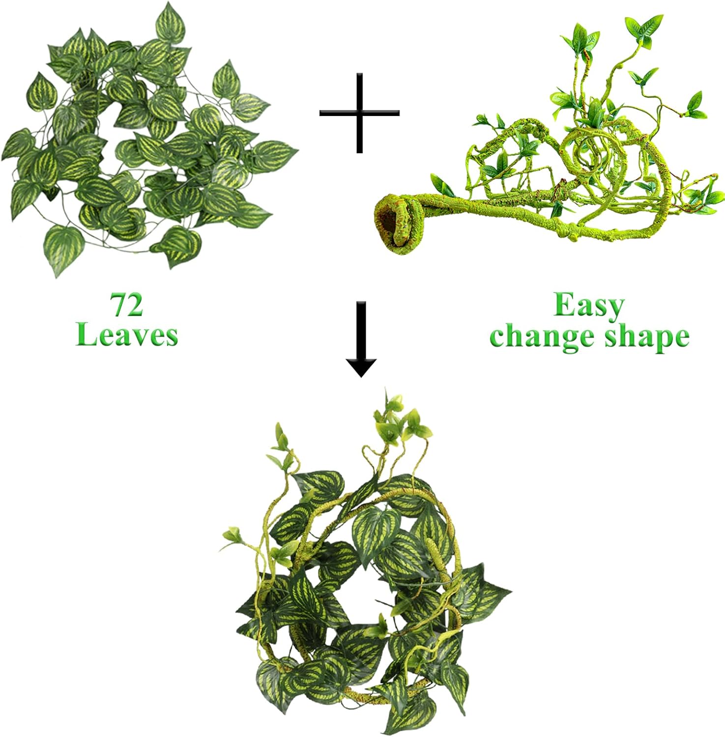 Grddaef Reptile Vines Plants for Terrarium, Flexible Vines Jungle Climbing Branch with Leaves Tank Decor for Snakes Bearded Dragons Geckos Hermit Crabs Lizards Chameleons - Happypetzone.online - Image 3