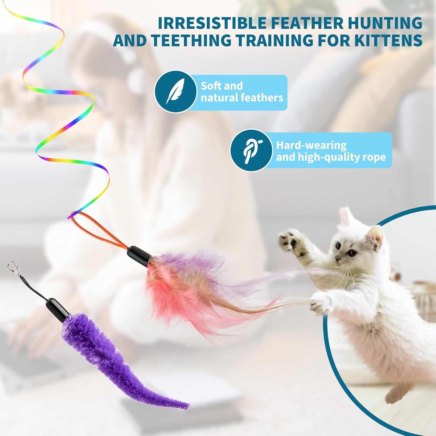 Interactive Cat Toys for Indoor Cats, Automatic Electric Door Hanging Toy with 3 Interchangeable Accessories (Feather, Mouse, Womm toy), Motion Activated USB Rechargeable Enrichment for Bored Cats - Happypetzone.online - Image 3