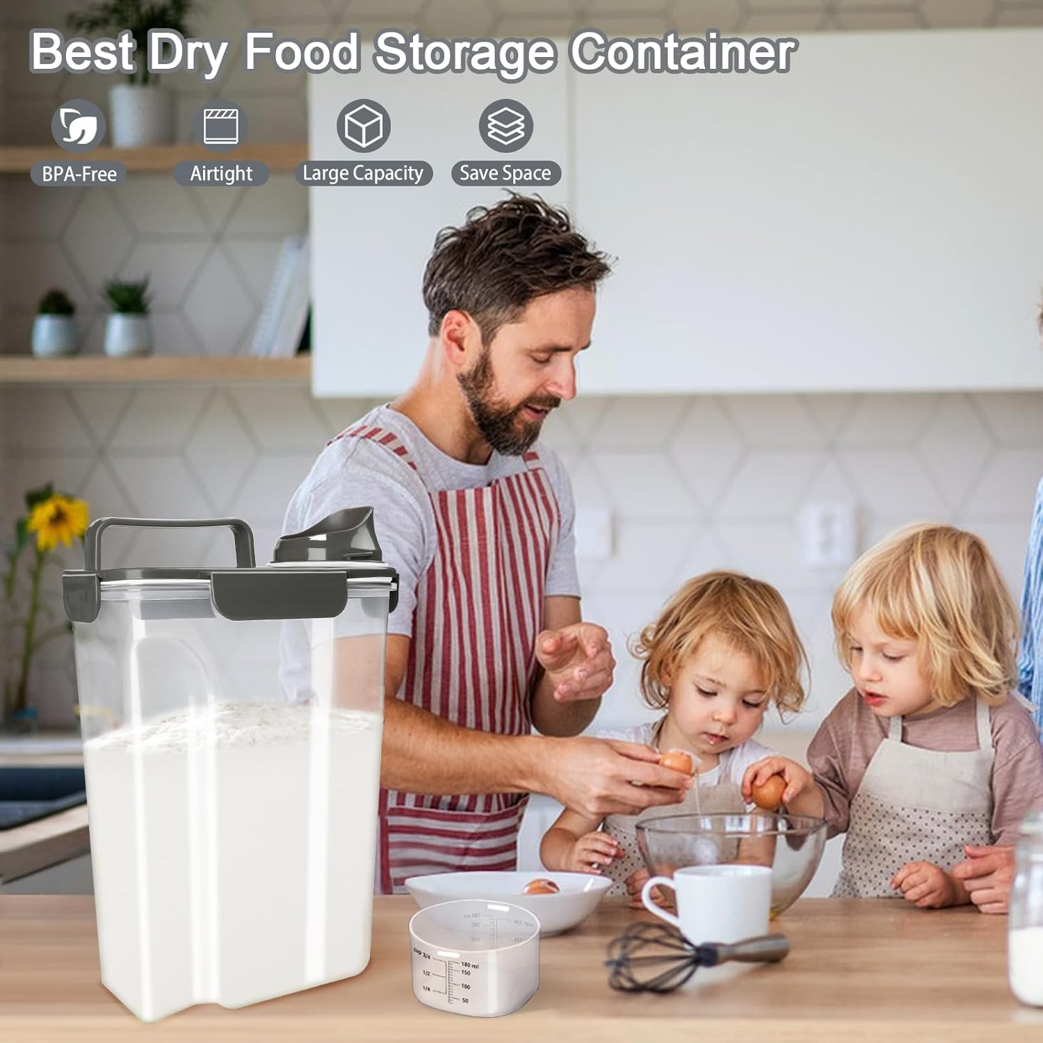 Komzon Rice Container, Airtight Rice Storage Container 10lb, Cereal Containers Storage, BPA Free Food Dispenser with Pouring Spout Handle for Flour Pasta Grain, Pet Dog Cat Bird Food Storage Container - Happypetzone.online - Image 6
