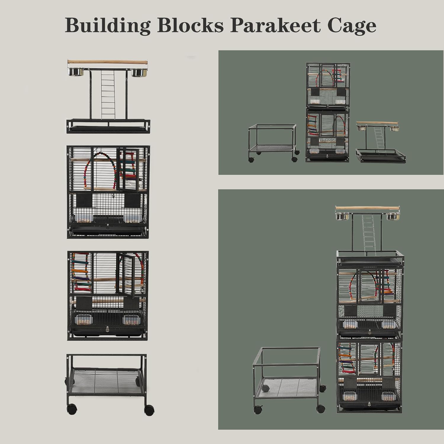 68" Double Bird Cage,Stackable Divided Parakeet Cage, Parrot Cages for Medium Birds with Bird cage Toys,Birdcage Seed Catcher,for Cockatiels Canaries Lovebirds Finches Budgies Small Parrots - Happypetzone.online - Image 4