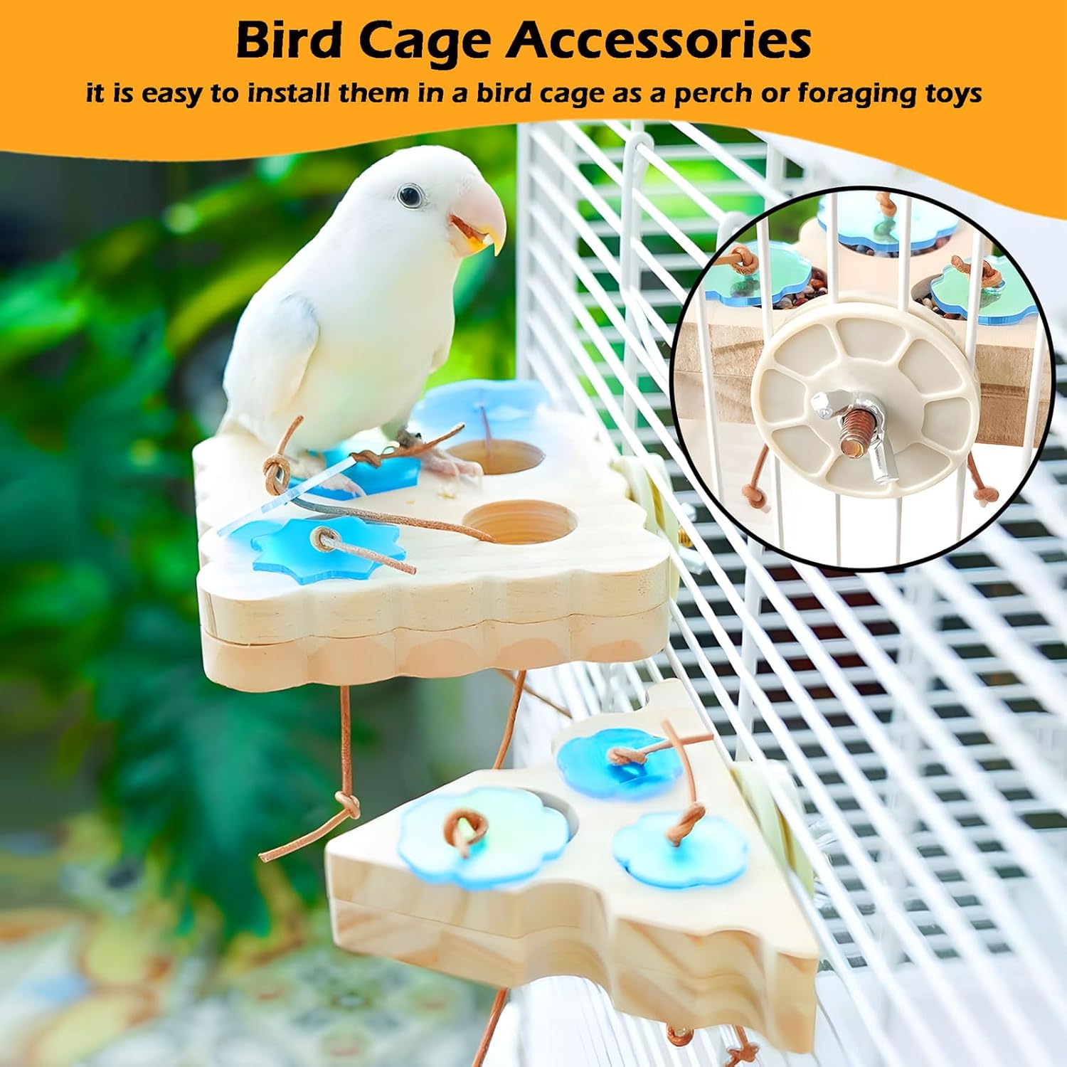 2Pcs Wooden Small Bird Foraging Toys, Interactive Parakeet Foraging Toys for Cage, Bird Enrichment Toys for Conure Slow Feeder, Budgie Cage Toy Puzzle, Parrot Toys for Small Sized Birds - Happypetzone.online - Image 5