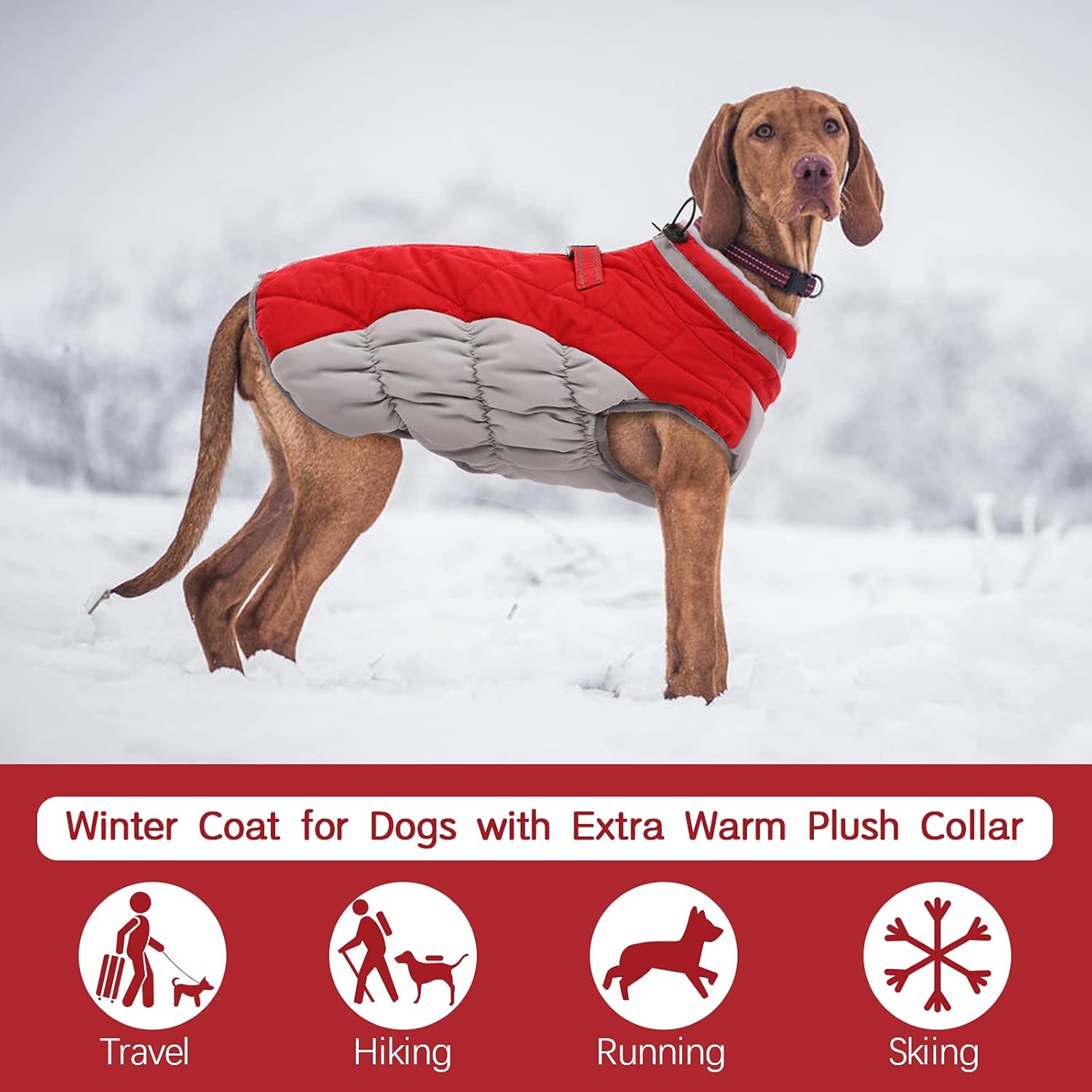 FUAMEY Dog Coat for Medium Dogs,Waterproof Dog Winter Jacket with Harness Built in Puppy Cold Weather Coats Reflective Pet Vest with Zipper Warm Fleece Dogs Snowsuit Windproof Red M - Happypetzone.online - Image 3
