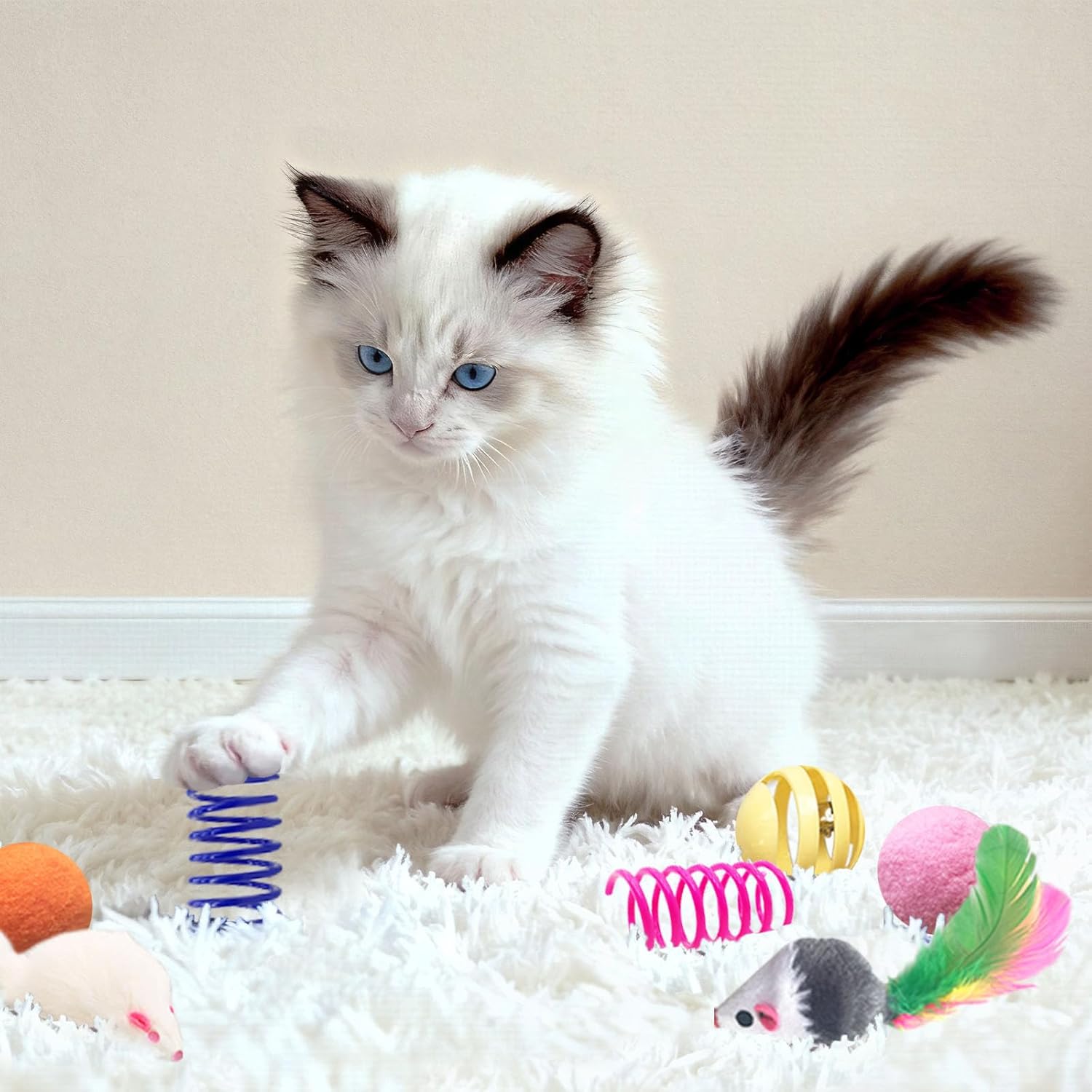 AGYM Cat Toys for Indoor Cats, 35 Packs Interactive Cat Toys Set with Colorful Springs, Mouse Cat Toy, Crinkle, Sisal, Pompom and Color Bell Balls for Kittens - Happypetzone.online - Image 5