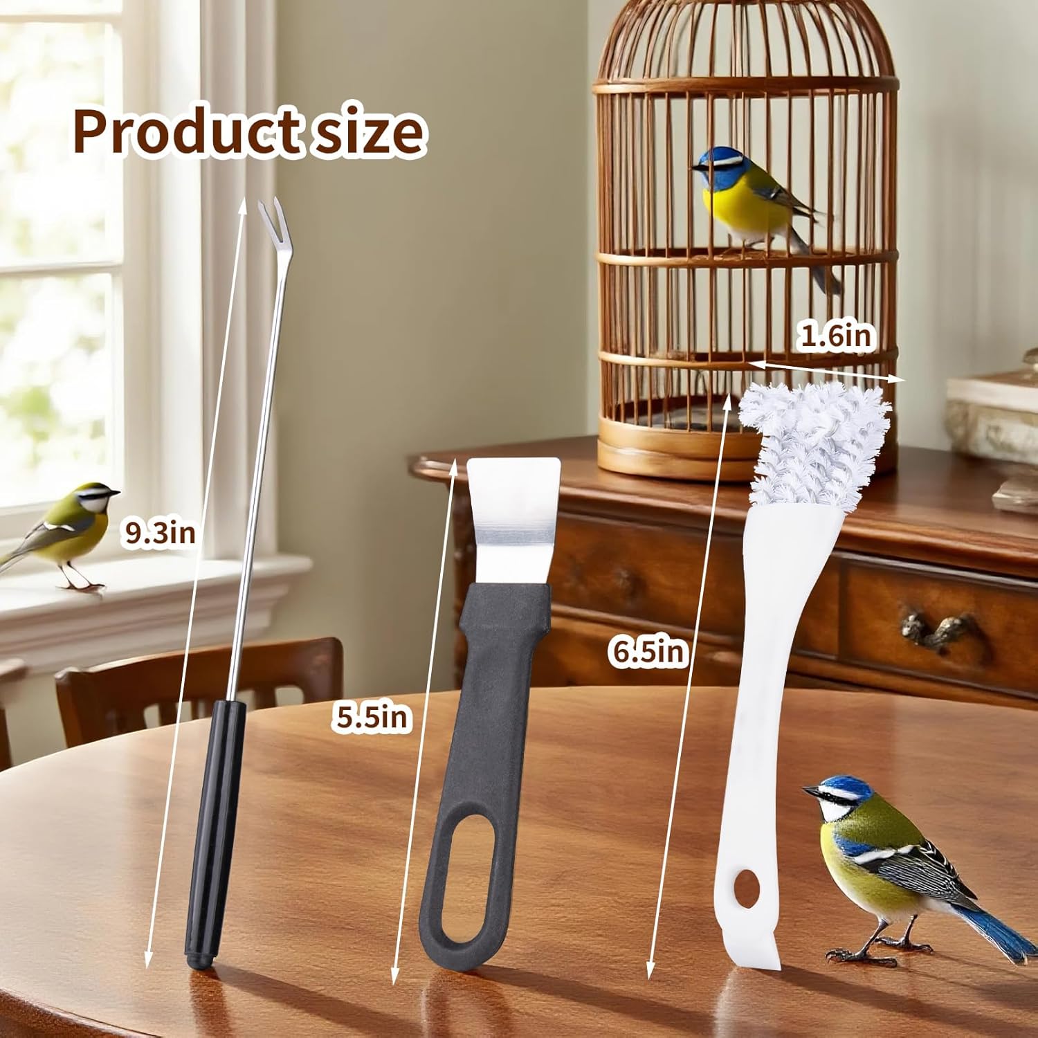 Bird Cage Cleaner Brush Kit, Bird Cage Cleaning Brush Tool Set, Bird Cage Cleaning Brush with Long Handle, Bird Cage Accessories,Poop Remover for Cleaning Poop in Pet Cages,Parrot Cages & Bird Perches - Happypetzone.online - Image 2