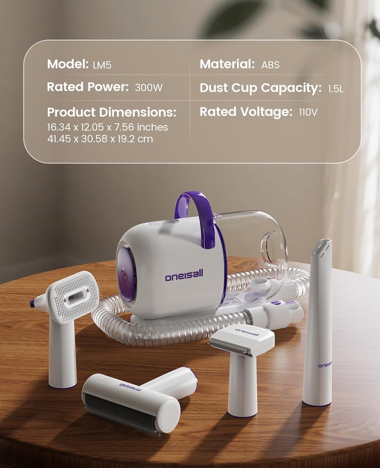 oneisall Dog Grooming Vacuum Kits: 15000Pa Shedding Brush with Grooming Tools, 3 Suction Low Noise, Pet Grooming Vacuum for Thick and Undercoat, 1.5L Dust Cup Dog Hair Vacuum, Home Cleaning, LM5 - Happypetzone.online - Image 7