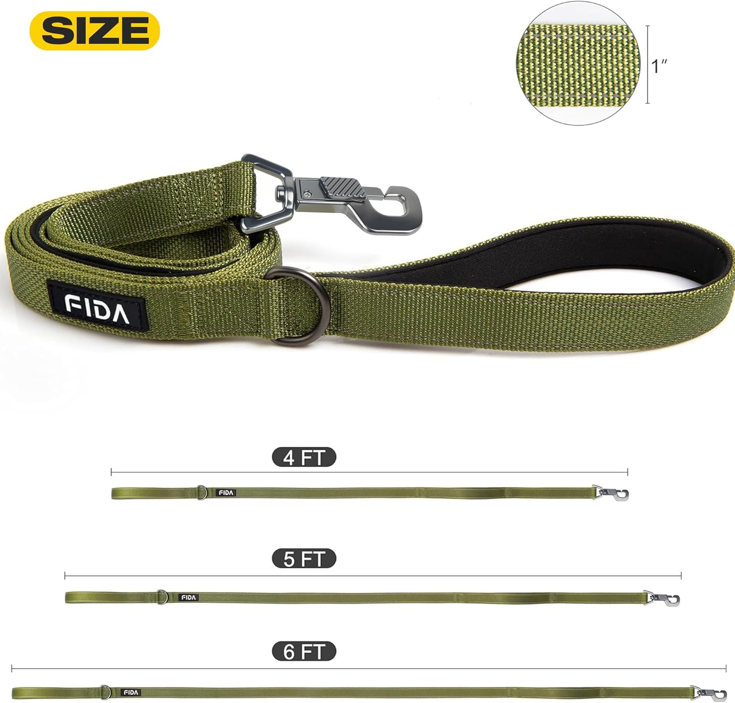 Fida 4 FT Heavy Duty Dog Leash with 2 Comfortable Padded Handles, Traffic Handle & Advanced Easy Snap Hook, Reflective Walking Lead for Large, Medium & Small Breed Dogs, Green - Happypetzone.online - Image 5