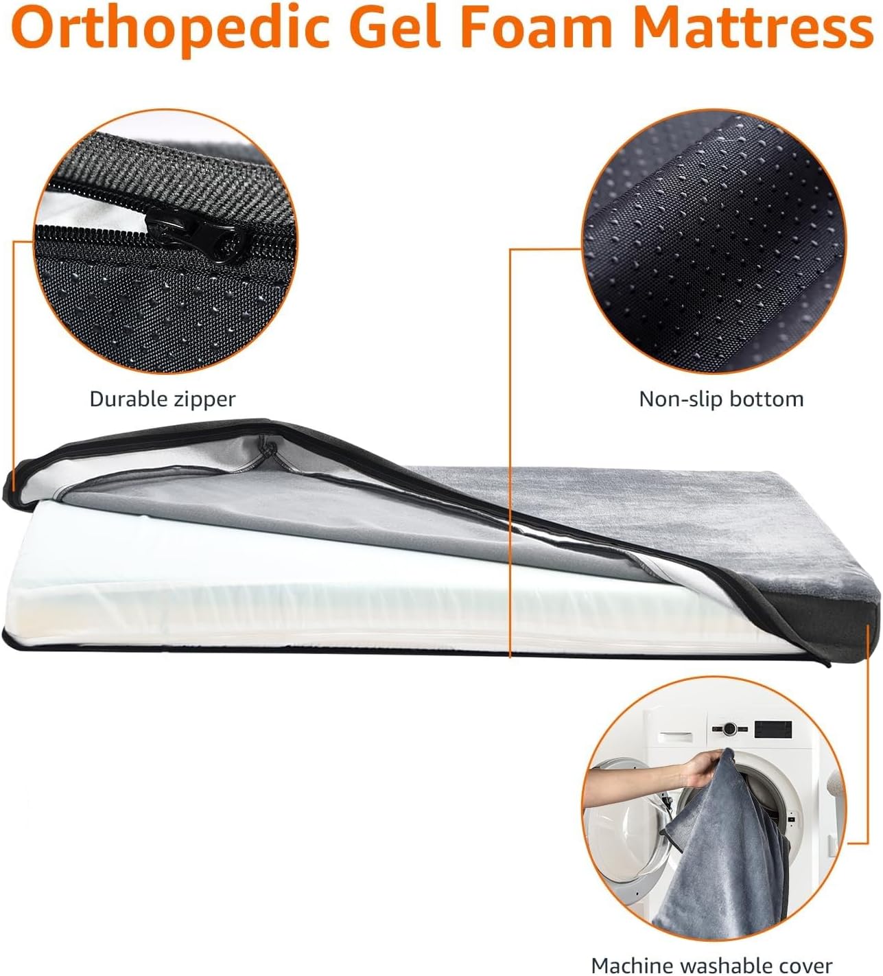 Amazon Basics Washable Dog Bed with Cooling Gel Memory Foam, Pressure-Relief Support for Dogs up to 50lbs, Non-Slip Bottom, Removable Cover, Large (35" x 22"), Grey - Happypetzone.online - Image 4