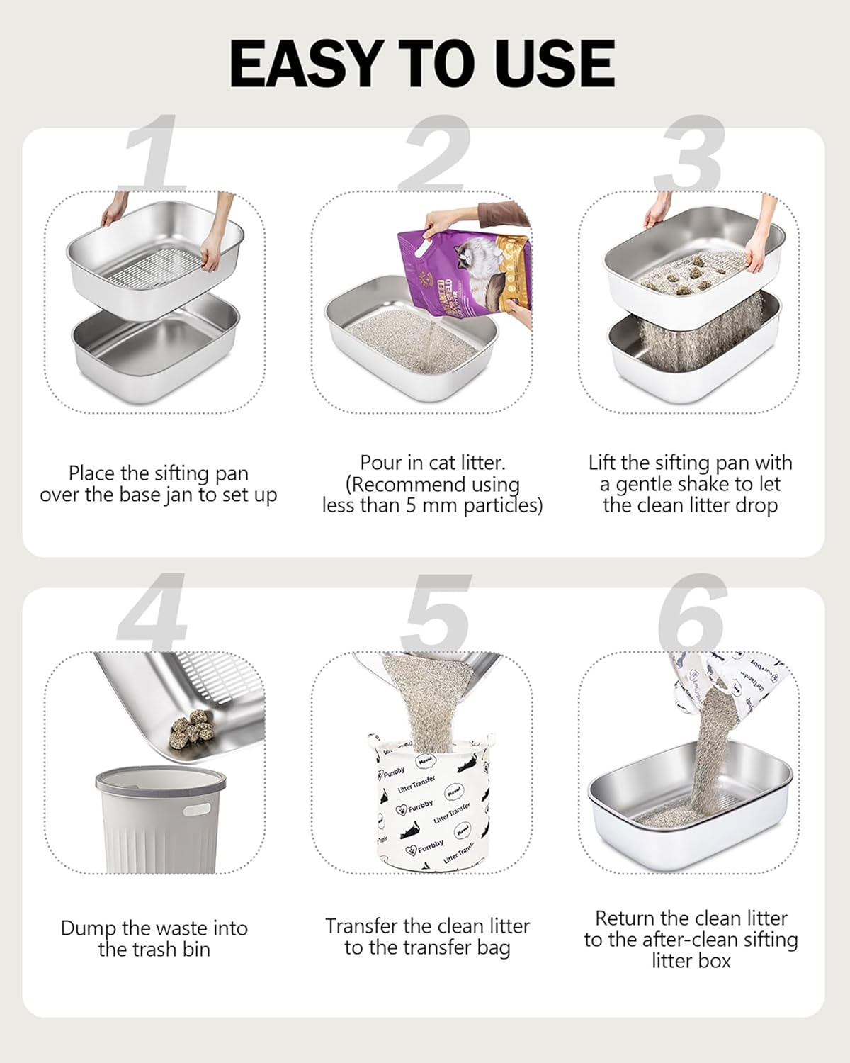 Stainless Steel Sifting Litter Box with Lid, Metal Litter Pan with Scoop for Big Cats Multi Cat, Extra Large Cats Litterbox Odor Control Easy Clean - Happypetzone.online - Image 6
