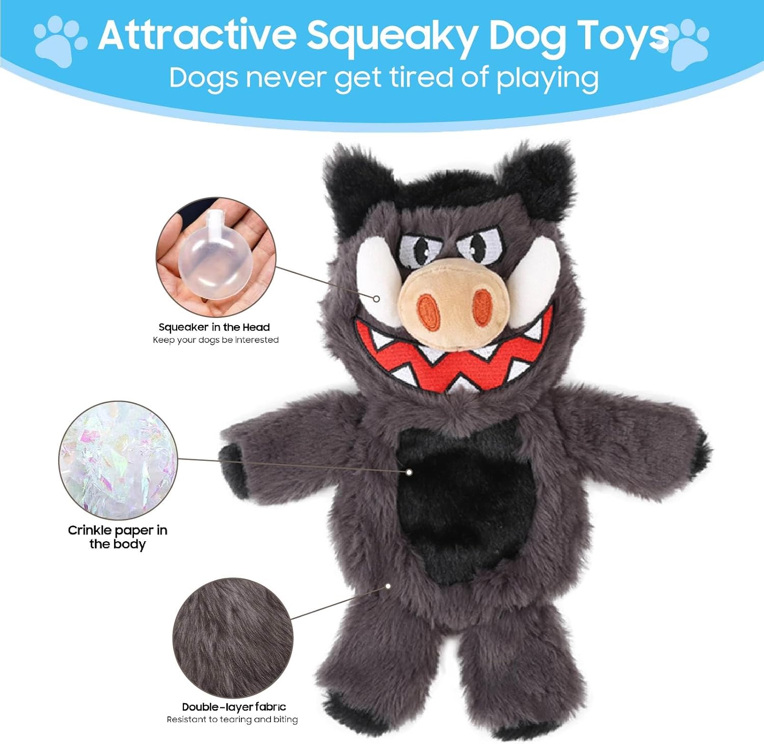 Bzonsmart Dog Squeaky Toys Tough Plush Chew Toys Bundle for Small Medium Large Dogs Interactive Dog Toys to Keep Them Busy Durable Puppy chew Toys for Teething Chewing Playing Training - Happypetzone.online - Image 4