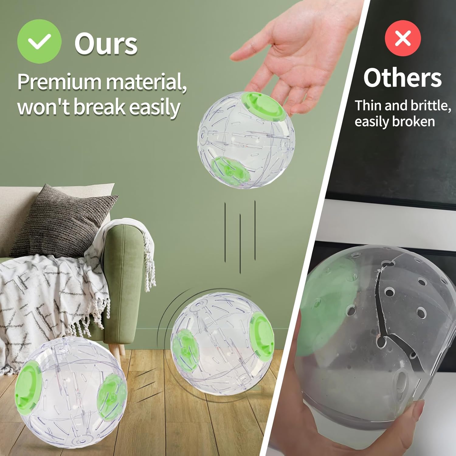 7.9 Inch Hamster Ball, Running Ball Toy, Transparent, Breathable, Promote Exercise Health, Reduce Stress, Easy to Clean, Hamster Accessory, for Syrian Dwarf Hamster, Gerbils, Mice, Small Pets, Green - Happypetzone.online - Image 3