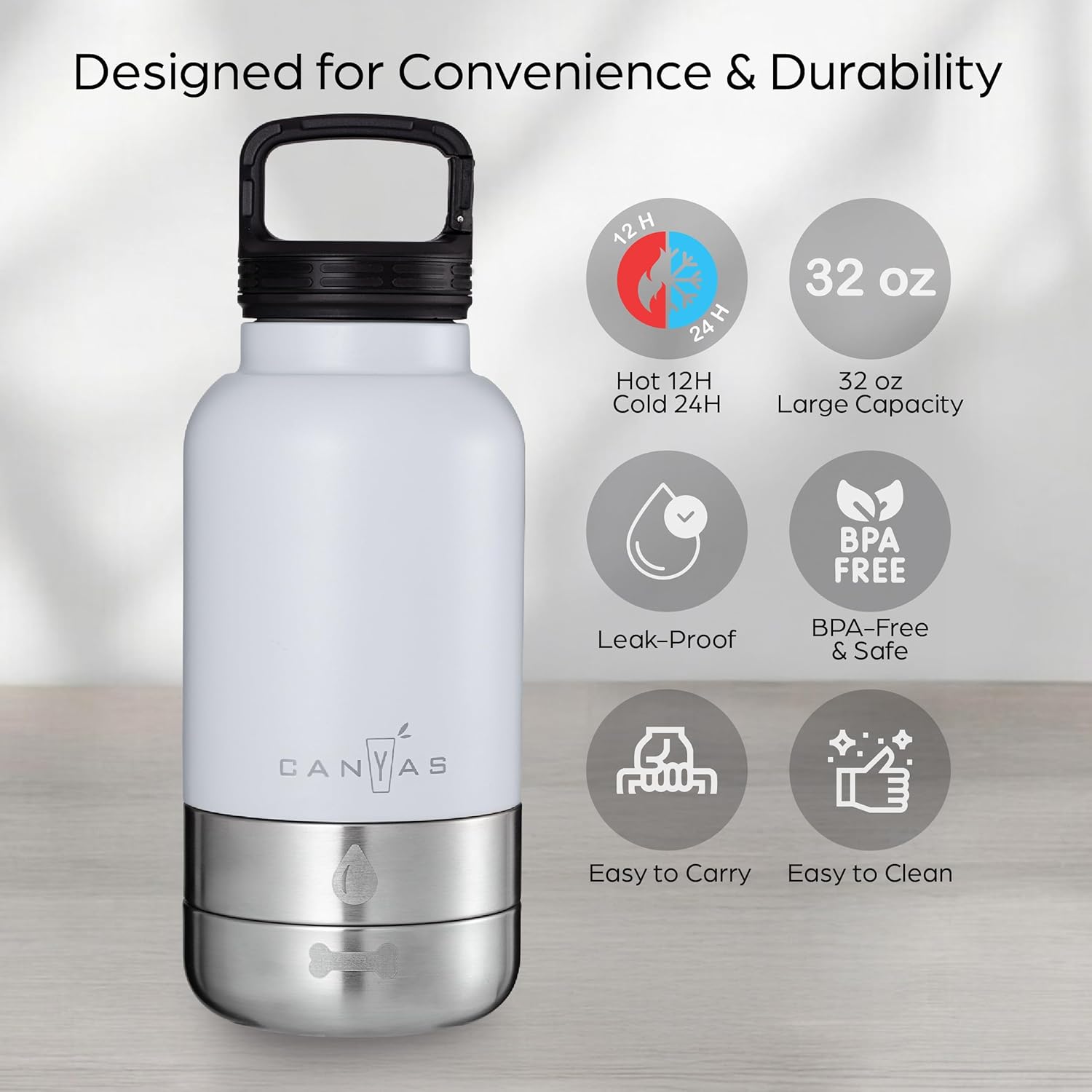 Insulated 32oz Stainless Steel Dog Water Bottle with Food & Water Bowls, Leak-Proof Pet Travel Dispenser for Dogs, Portable for Hiking, Walking, Outdoor - Happypetzone.online - Image 2