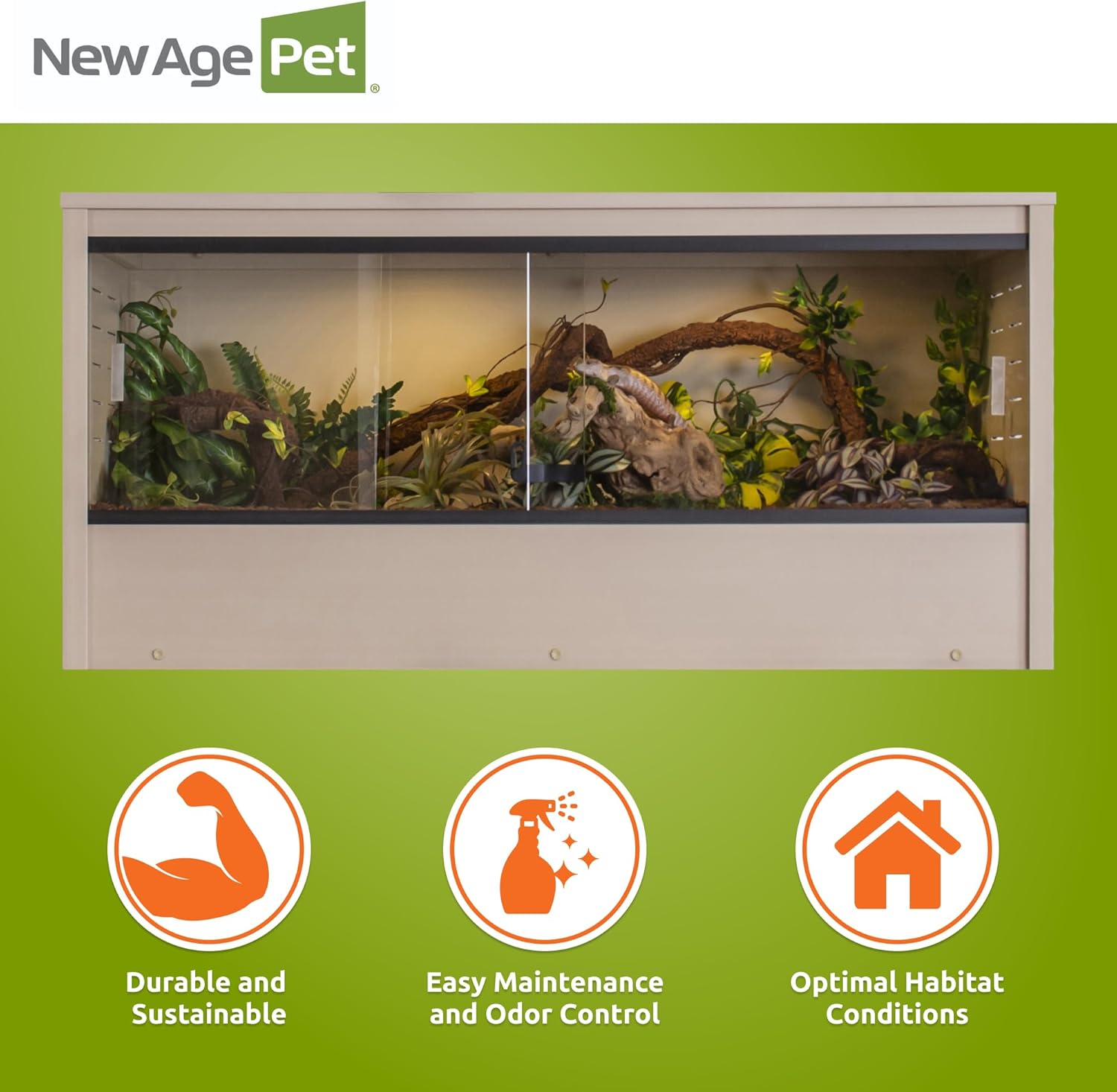 New Age Pet ECOFLEX 48" Wide Large Reptile Habitat, Mojave Lounge for Snakes, Tortoises & Lizards in Maple, Black & Grey, Easy Assembly, Sliding Glass Doors & Mesh Top - Happypetzone.online - Image 7