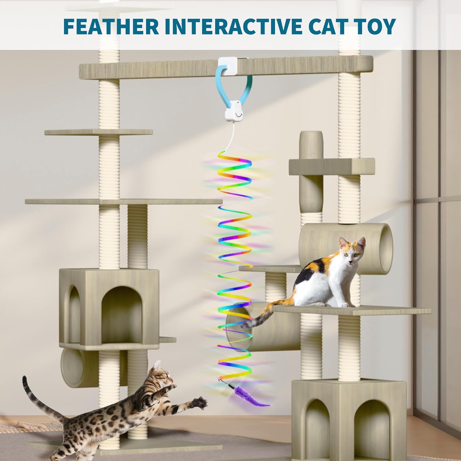 Interactive Cat Toys for Indoor Cats, Automatic Electric Door Hanging Toy with 3 Interchangeable Accessories (Feather, Mouse, Womm toy), Motion Activated USB Rechargeable Enrichment for Bored Cats - Happypetzone.online - Image 8