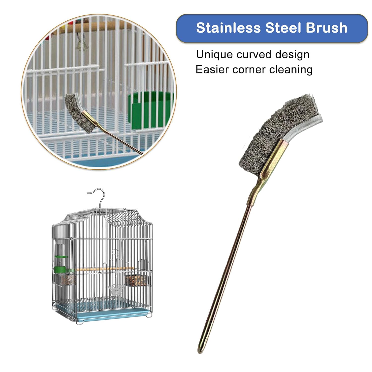 6 PCS Bird Cage Cleaning Kit Stainless Steel Scraper Fork Wire Brush Dustpan Set for Pet Cage - Happypetzone.online - Image 7