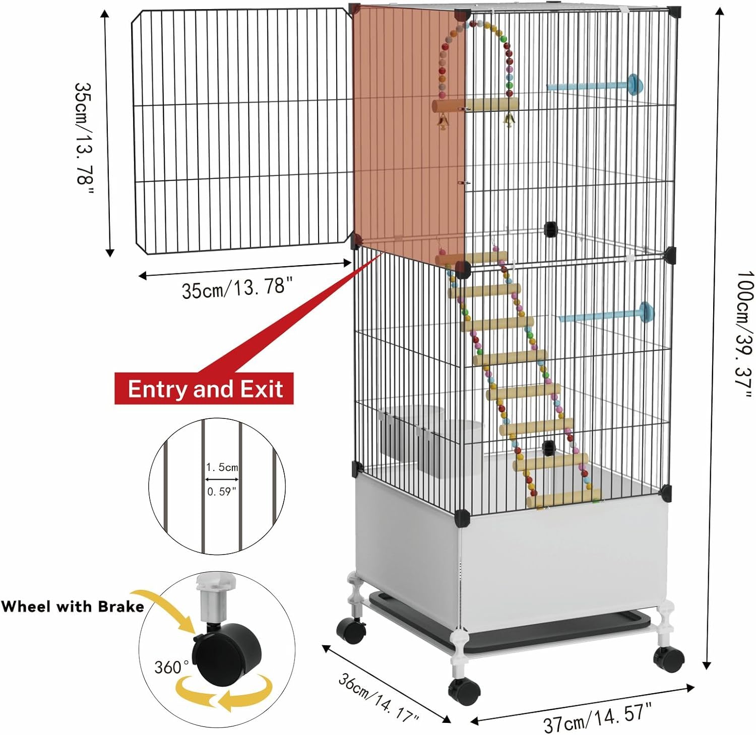 STILLCOVE Medium Flight Bird Cage, Black Parakeet Cages with Rolling Stand & Wheels, Wide Birdcage for Parrots Cockatiels Conure Budgie Canary Finch Lovebird - Happypetzone.online - Image 3