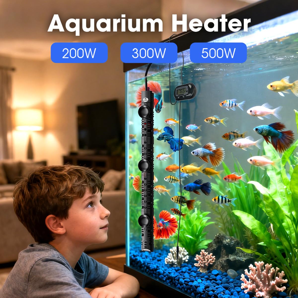 MQ Submersible Aquarium Heater Auto Thermostat, 500W Fish Tank Heater with LCD Digital Aquarium Thermometer, Shatter-Proof and Blast-Proof - Happypetzone.online - Image 2