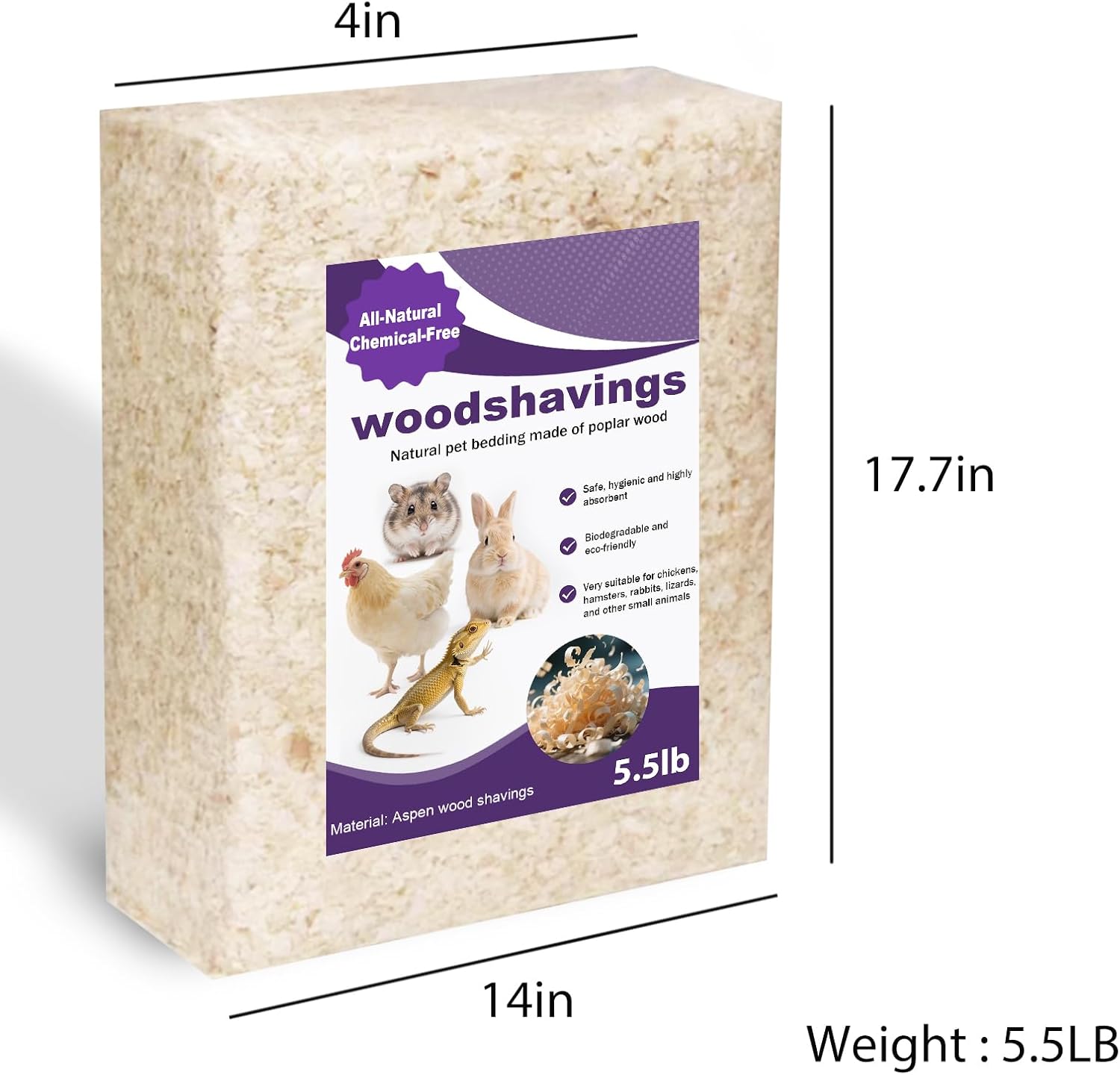 Natural Aspen Shavings Pet Bedding 5.5 Lb, Low-Dust & Chemical-Free, Ultra-Absorbent Cage Litter for Hamsters, Rabbits, Gerbils & Small Animals, Biodegradable Wood Shavings(70L Before Compression) - Happypetzone.online - Image 9