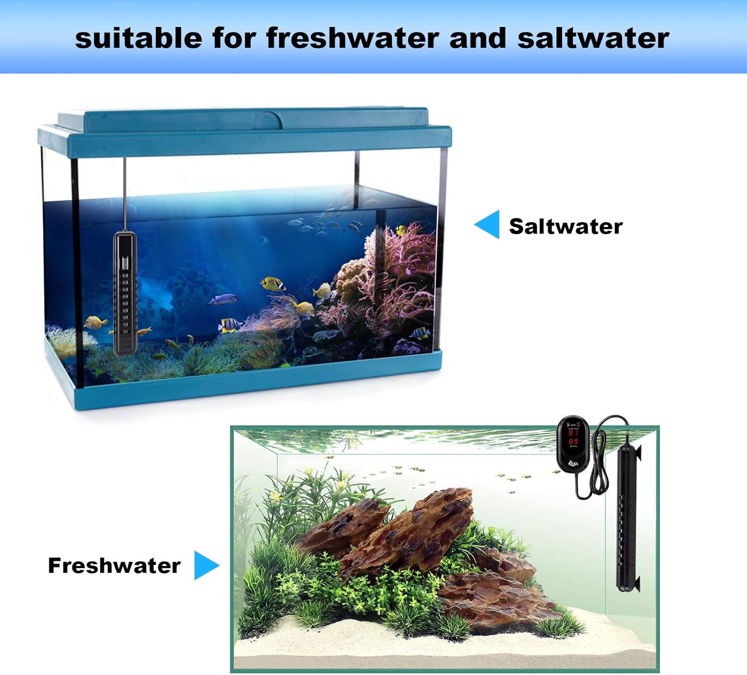 AQQA Submersible Aquarium Heater,100W/200W/300W/500W/800W/1000W/1200W Fish Tank Heater,External Temperature Controller LED Temperature Display,Suitable for Saltwater and Freshwater(100W) - Happypetzone.online - Image 6